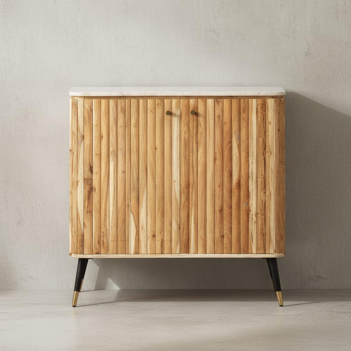 HAUSBAR Akazie Massivholz 95x90x41 cm Marmorplatte Skandinavisch - Goldfarben/Braun, Holz/Metall (95/90/41cm) - KADIMA DESIGN