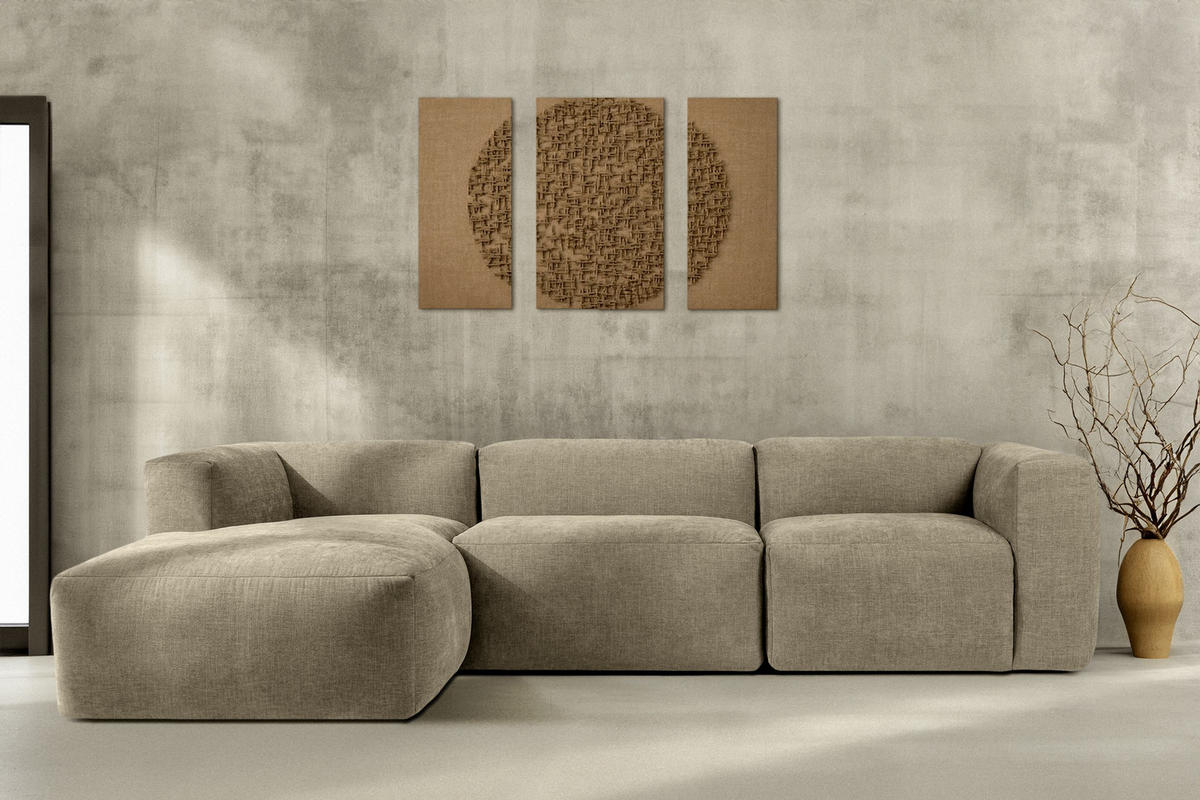 ECKMODULSOFA-LINKS BUFFO mit extrem weicher und bequemer Sitzfläche, Gewebestoff, sandfarben - Sandfarben, Textil (297/180cm) - KONSIMO®