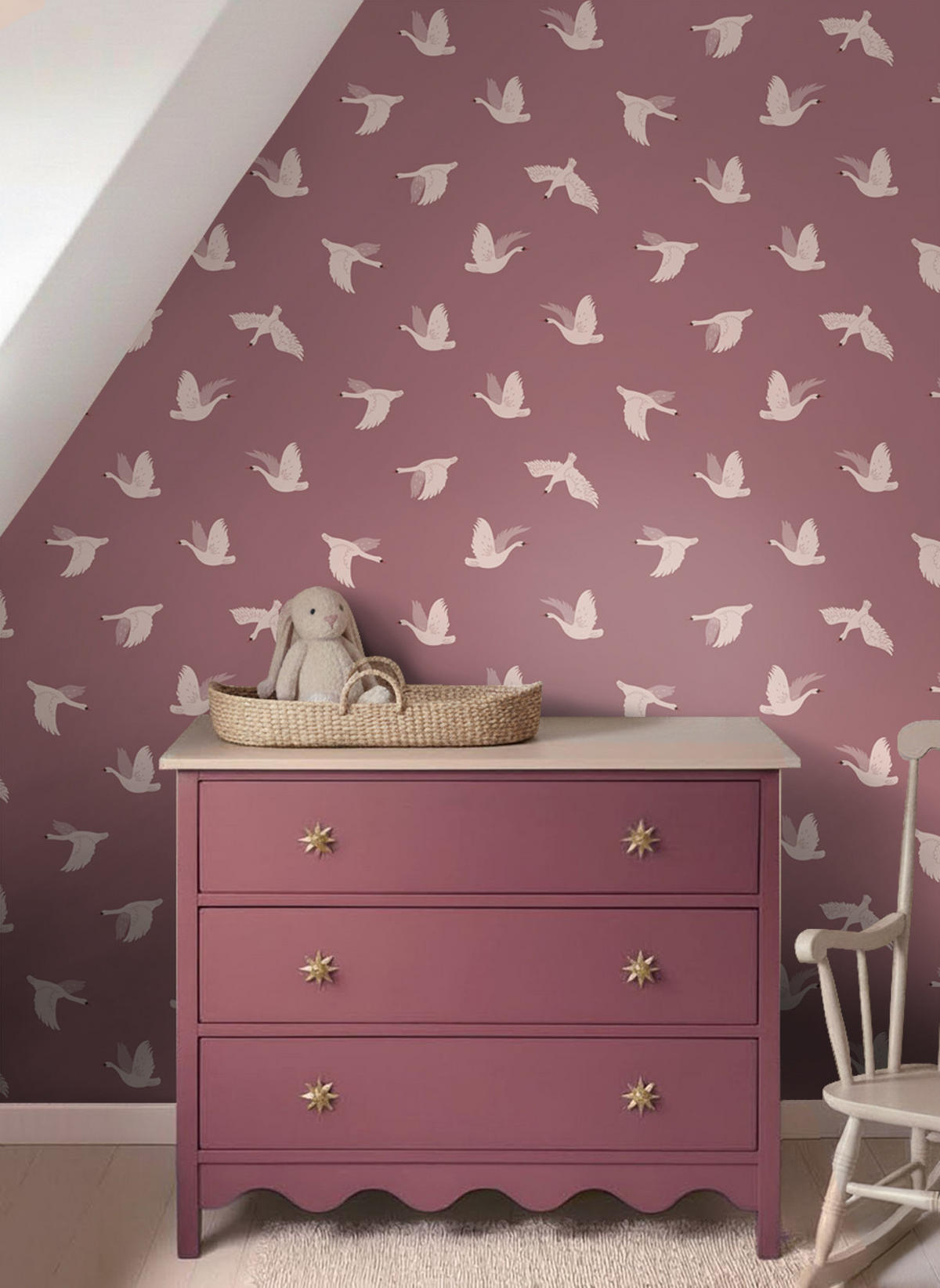 TAPETE Schwäne 50 x 900 cm - Lila, Papier (50/0.1cm) - ESTAhome