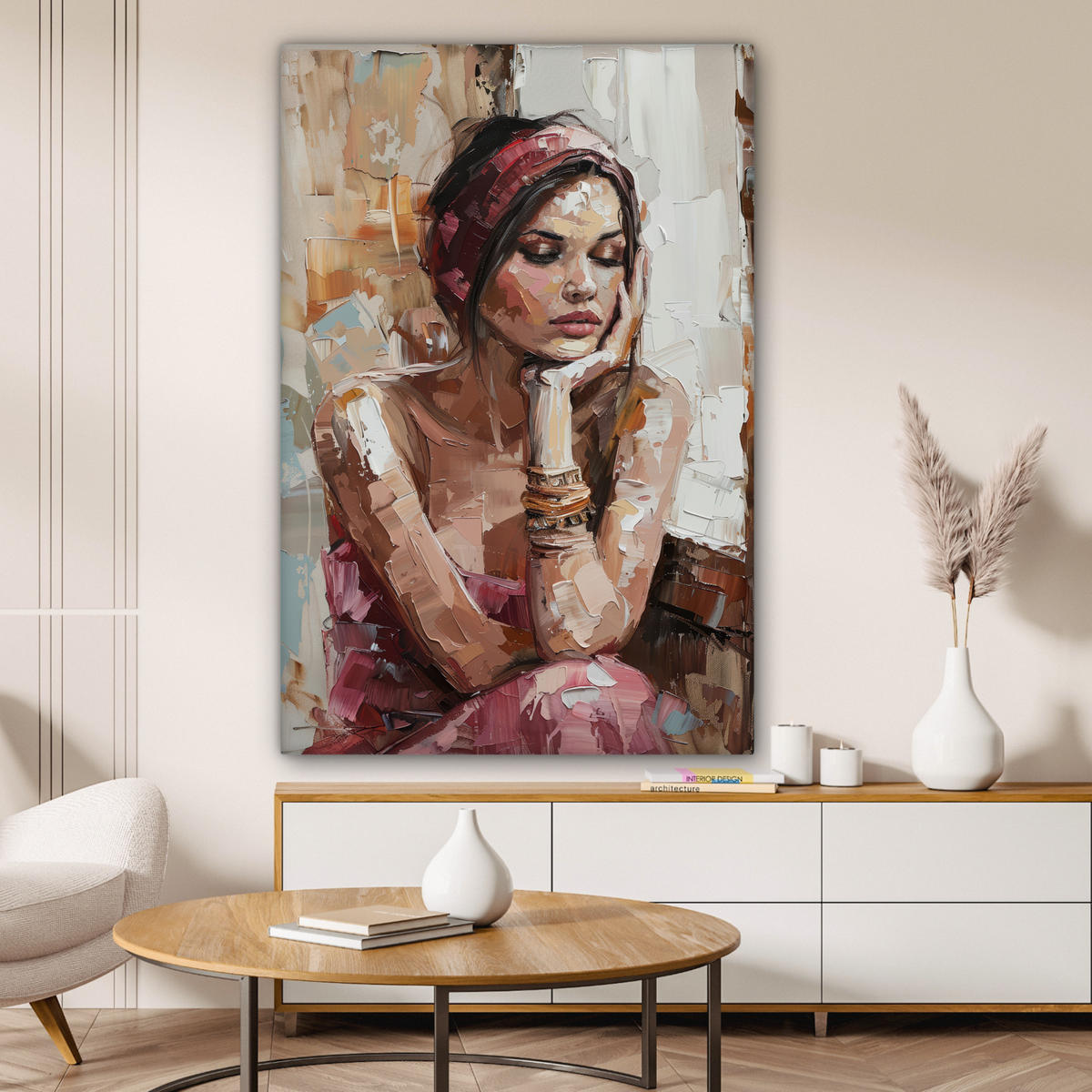 LEINWANDBILD Frau - Lackierung - Porträt - Modern Deko Groß 90x140 cm - Altrosa, Textil (90/140cm) - MuchoWow