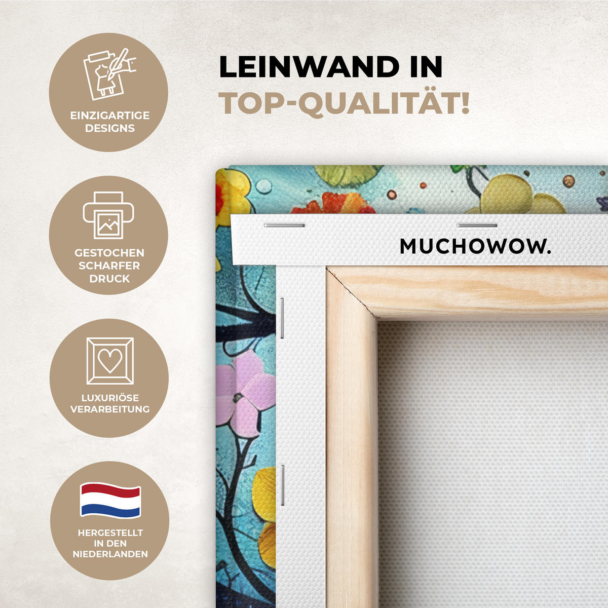 LEINWANDBILD Kunst - Baum des Lebens - Blumen - Hippie 60x90 cm - Dunkelblau, Textil (60/90cm) - MuchoWow