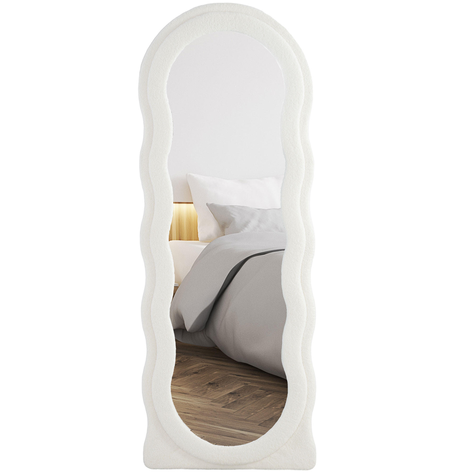 GANZKÖRPERSPIEGEL 160 x 60 cm Gewölbter Standspiegel mit Wellendesign, Weiß - Weiß, Glas (60/160/4cm) - HOMCOM
