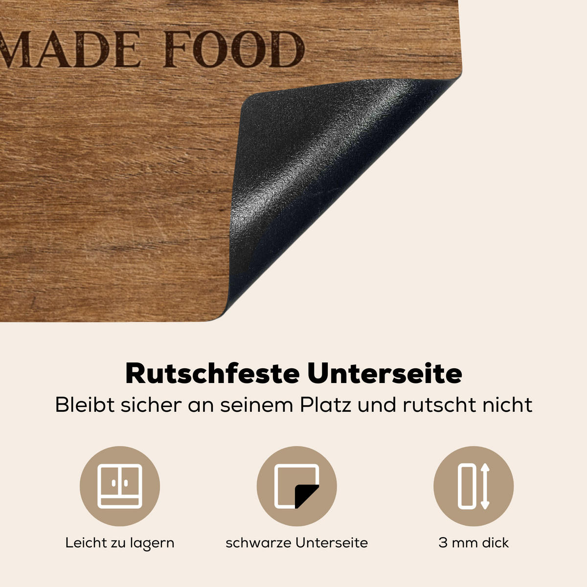 HERDABDECKPLATTE Zitat - Bistro - Guten Appetit - Süßes Zuhause - Holzmaserung 78x78 cm - Braun, Kunststoff (78/0.2/78cm) - MuchoWow