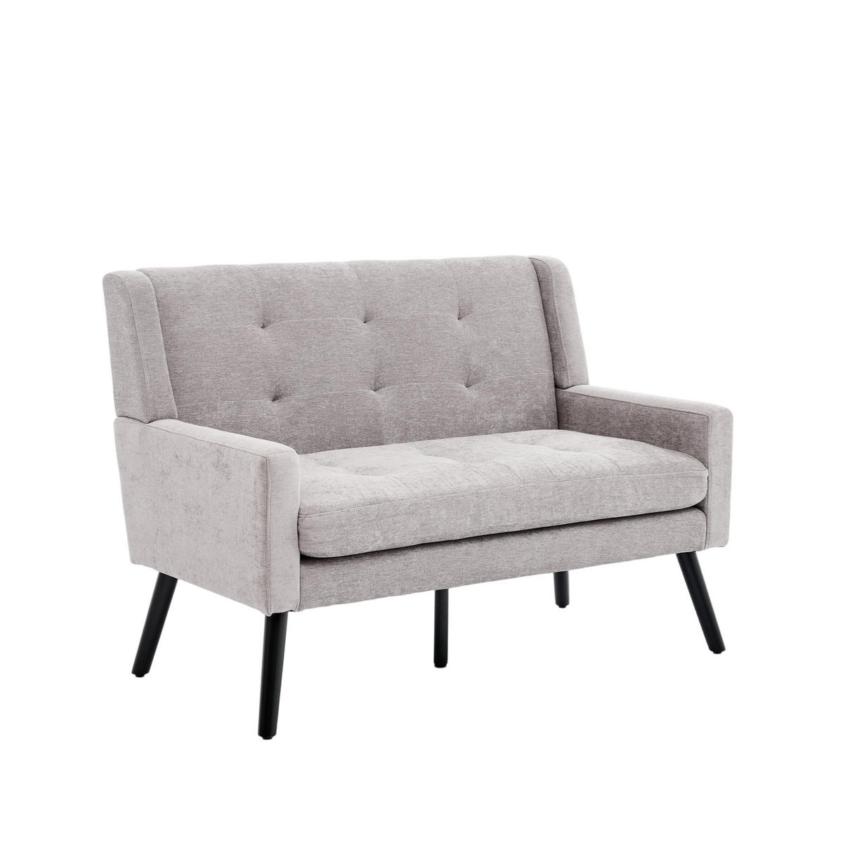 SITZBANK 2-Sitzer Leinenoptik Polster mit Knopfsteppung, Massivholzbeinen 119/75/88 cm Hellgrau - Hellblau, Textil (75/88/119cm) - Redom