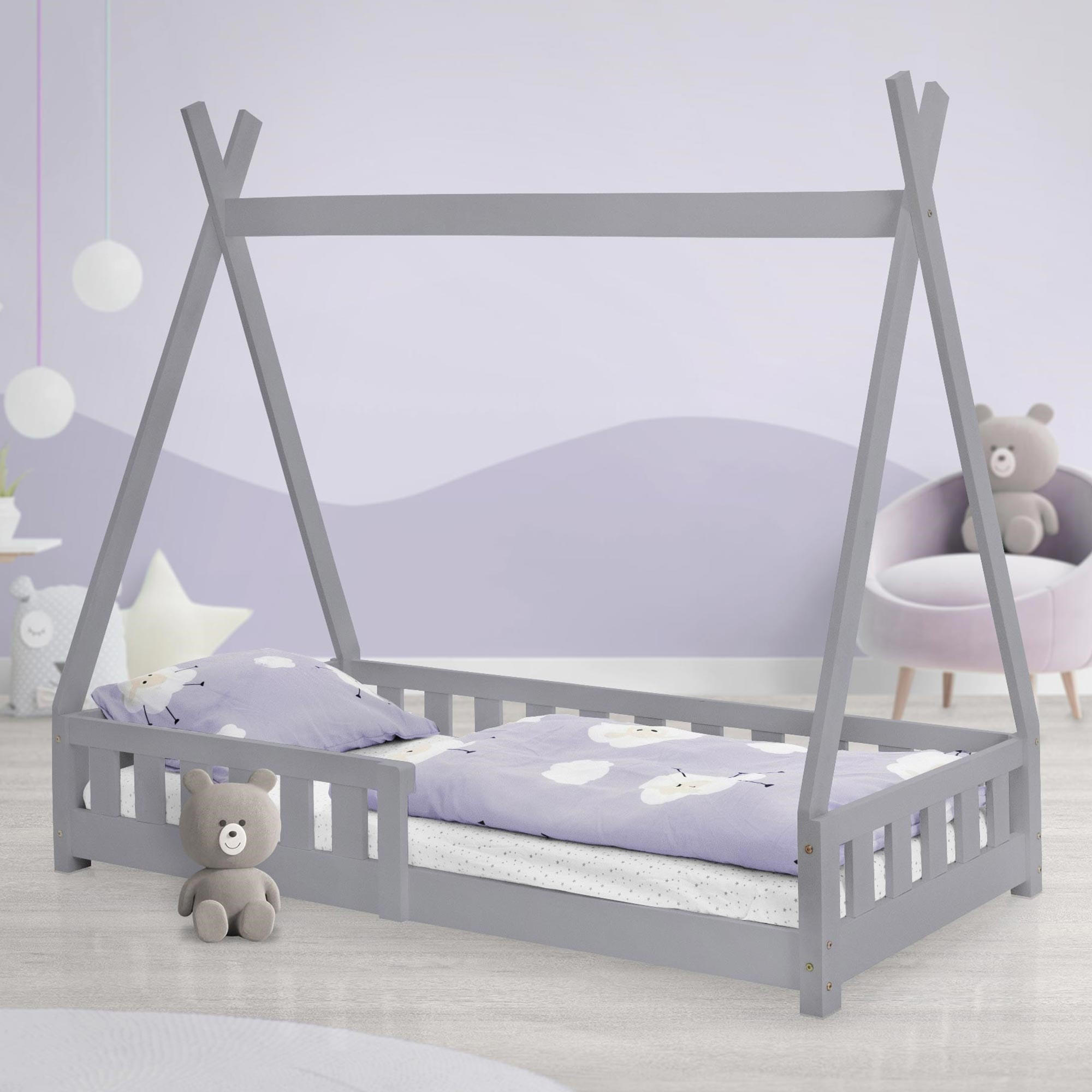 KINDERBETT Tipi 80x160 cm Hellgrau - Hellgrau, Holz (80/160cm) - ML-DESIGN