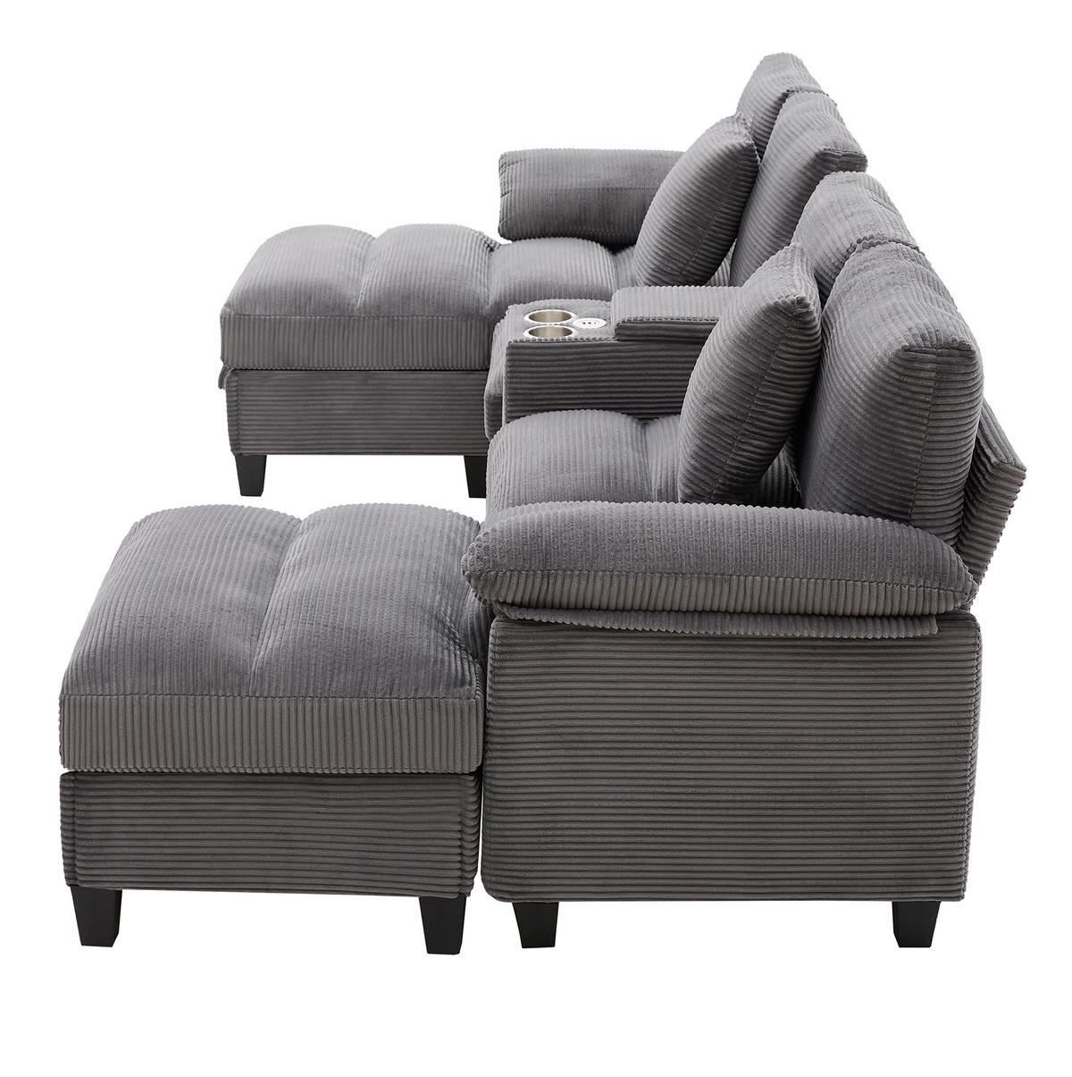 WOHNLANDSCHAFT U-Form Cord mit Stauraum und USB-Anschluss 293/142/93 cm Grau - Grau, Kunststoff/Textil (93/293/142cm) - Redom