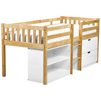 MITTELHOCHBETT Heller Holzfarbton-Weiß 90-200 cm Susville - Hellbraun/Weiß, Holz (90/200cm) - Beliani