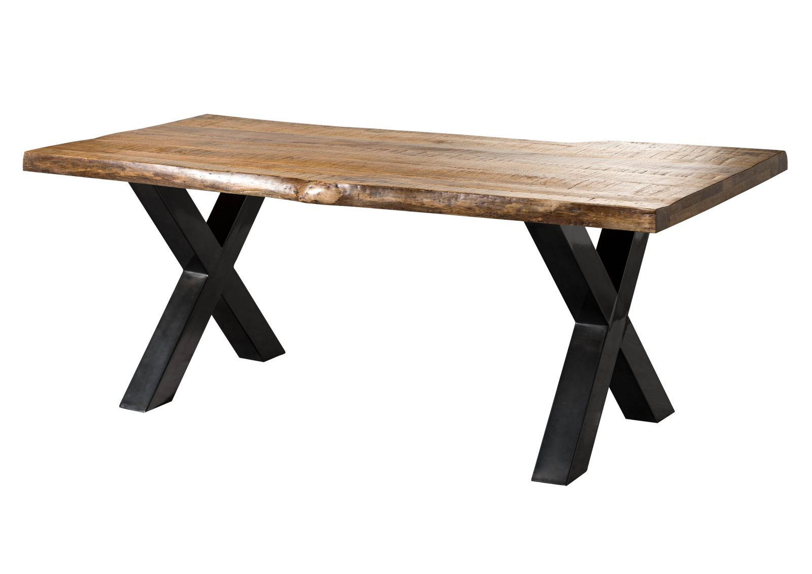 BAUMTISCH Mango 240x100x77 natur lackiert / X-Beine anthrazit glänzend FREEFORM 5 - Braun, Holz (100/240/77cm) - Massivmoebel24