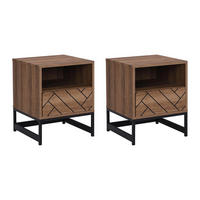 2ER-SET Nachttische mit 1 Schublade & 1 Ablage - MDF & Stahl - Holzfarben & Schwarz - CARATANA - Naturfarben, Holz (40/50/40cm) - Vente-Unique