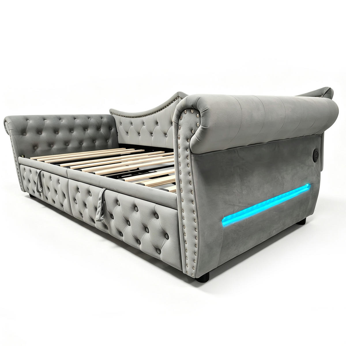 AUSZIEHBETT 90/180/200 cm mit USB und LED, DE-41723, in Grau - Grau, Metall (90/200cm) - ComfortXL