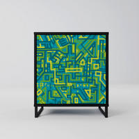 SIDEBOARD NOSTALGIC MEMORIES, Schwarz, 57,5x42x67,5 cm, Schwarze Metall-Rahmenfüße - Multicolor/Schwarz, Holzwerkstoff/Metall (57.5/67.5/42cm) - SpaceRebels