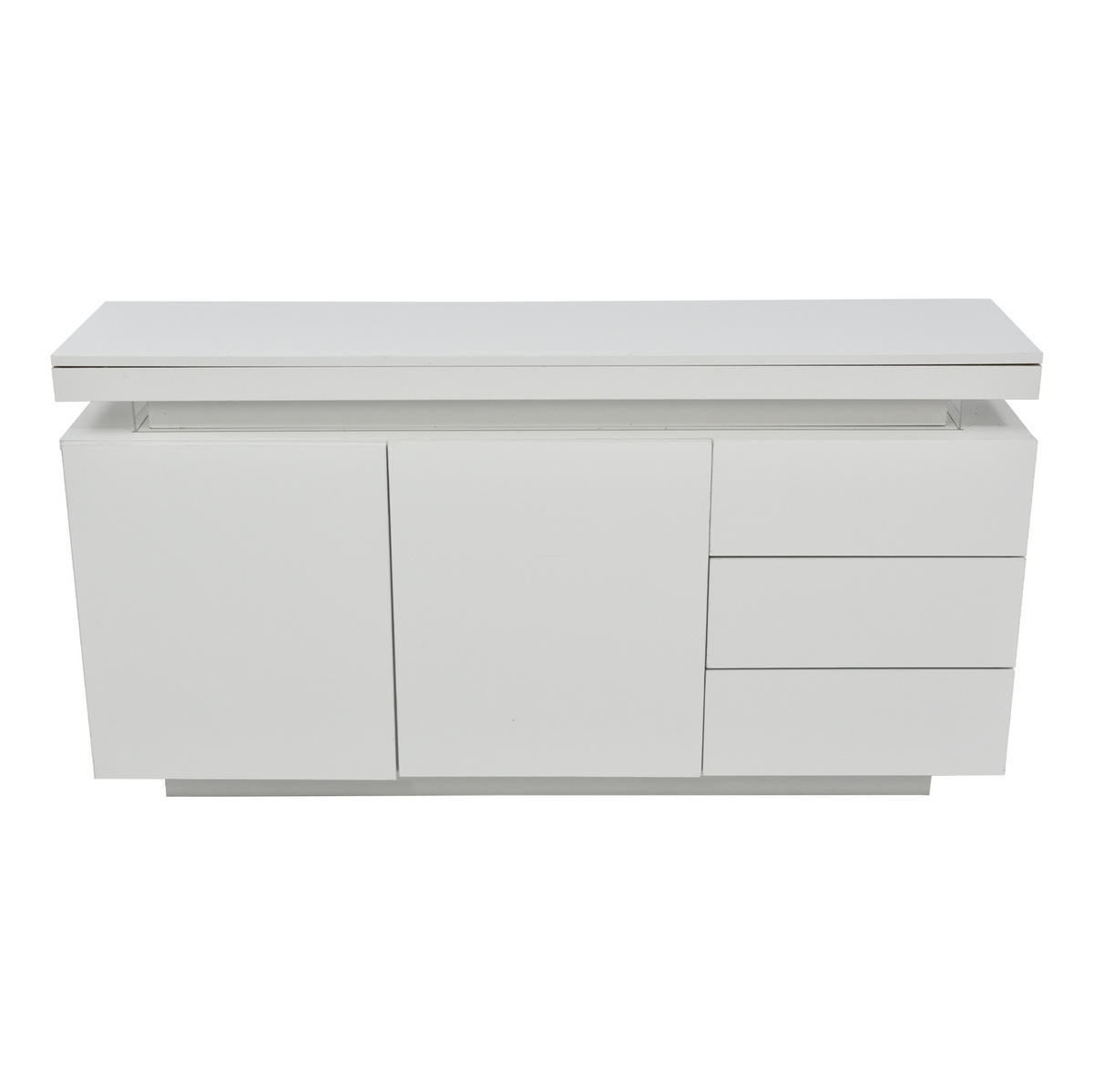 SIDEBOARD 140/35/72,5 cm, Weiß Hochglanz, 2 Türen und 3 Schubladen, integrierte LED, grifflose Optik, Weiß - Weiß, Holzwerkstoff (140/72.5/35cm) - Redom
