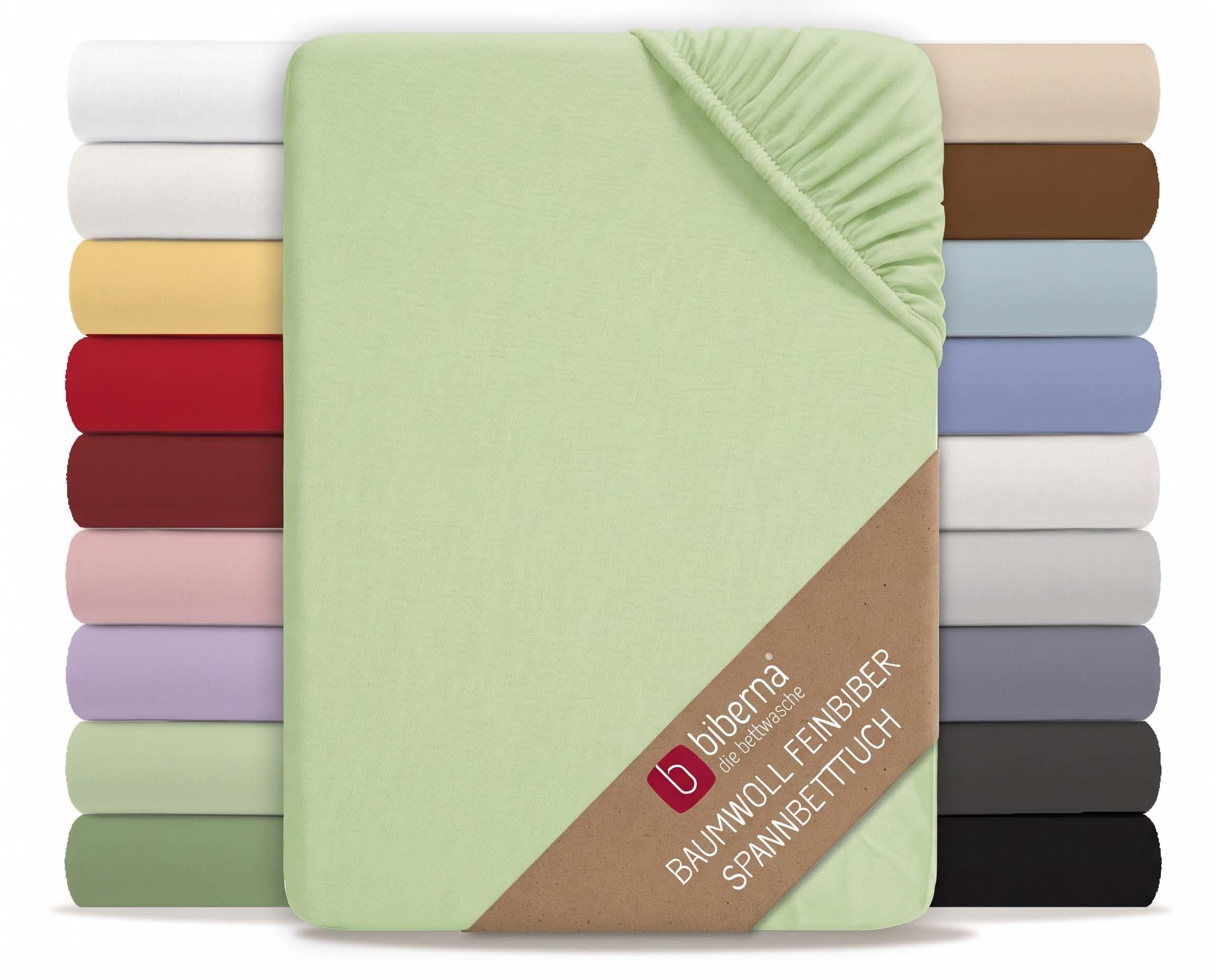 SPANNBETTTUCH Premium Biber pistaziengrün, 60x120 cm - 70x140 cm - Hellgrün, Textil (70/140cm) - biberna