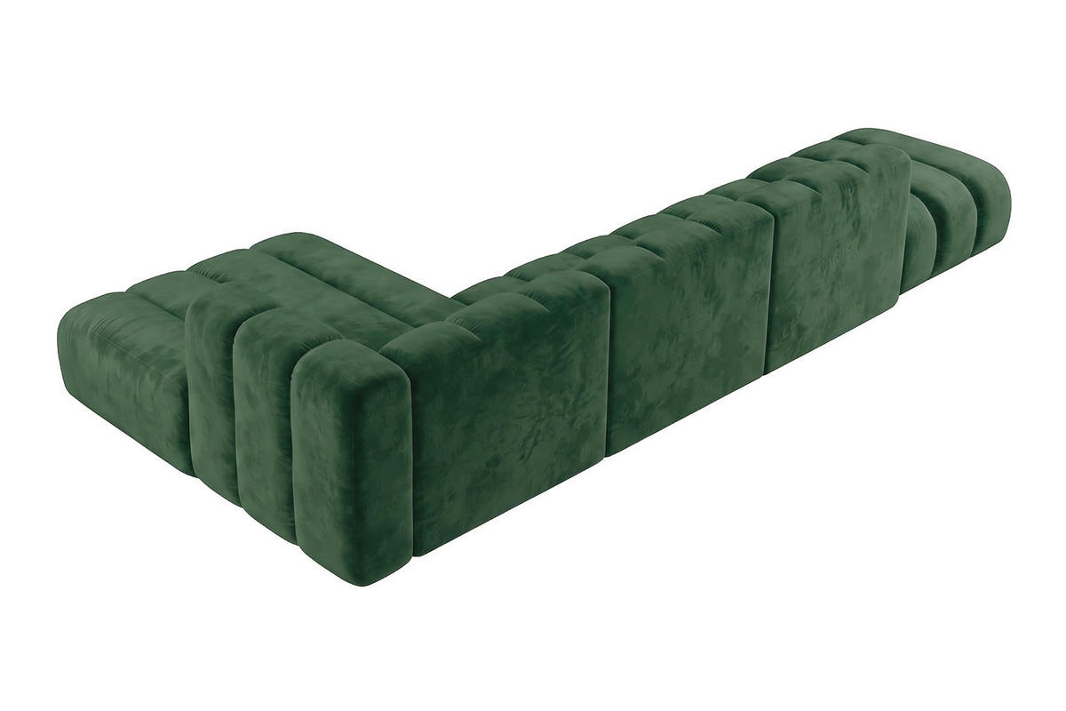 ECKSOFA Modulares In L-Form Mit Hocker, Velvet-Stoff Riviera, Grün, Links, GRAND - Grün, Holz (386/179cm) - Kaiser Möbel