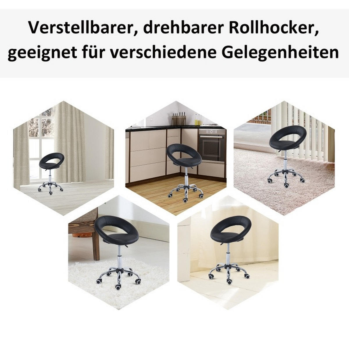 ROLLHOCKER höhenverstellbar B 50 x T 54 x H 66-78 cm PU Schwarz - Schwarz, Kunststoff (54/78/50cm) - Meubliv