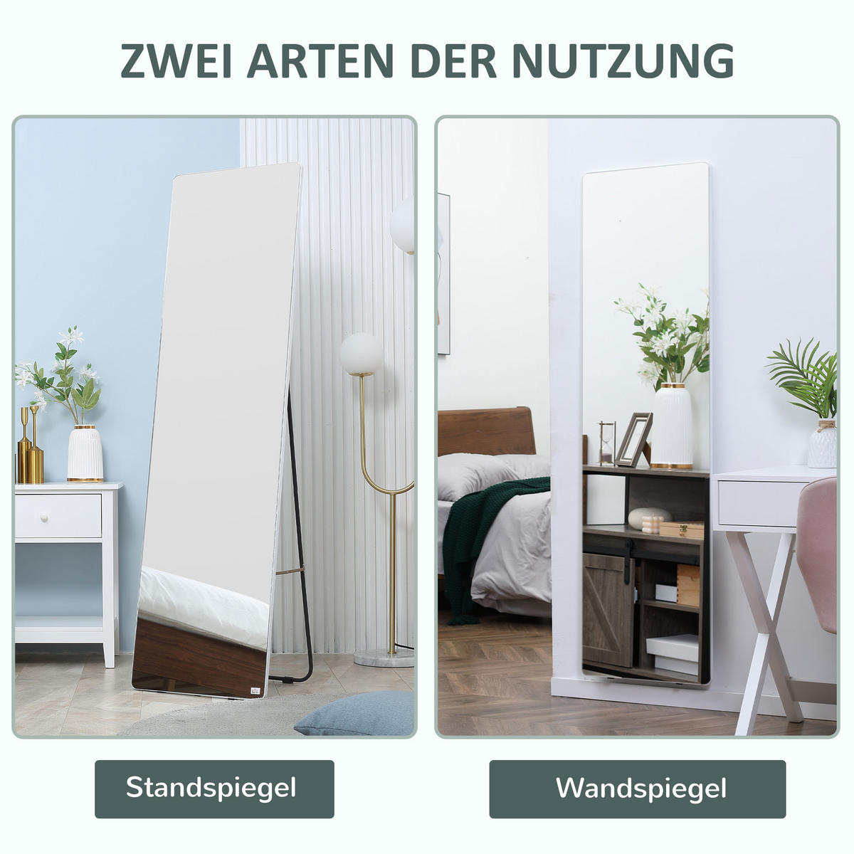 STANDSPIEGEL mit Ständer, 45 x 160 cm, für Schlafzimmer, Wohnzimmer, Silber - Silberfarben, Glas (37/158.5/45cm) - HOMCOM