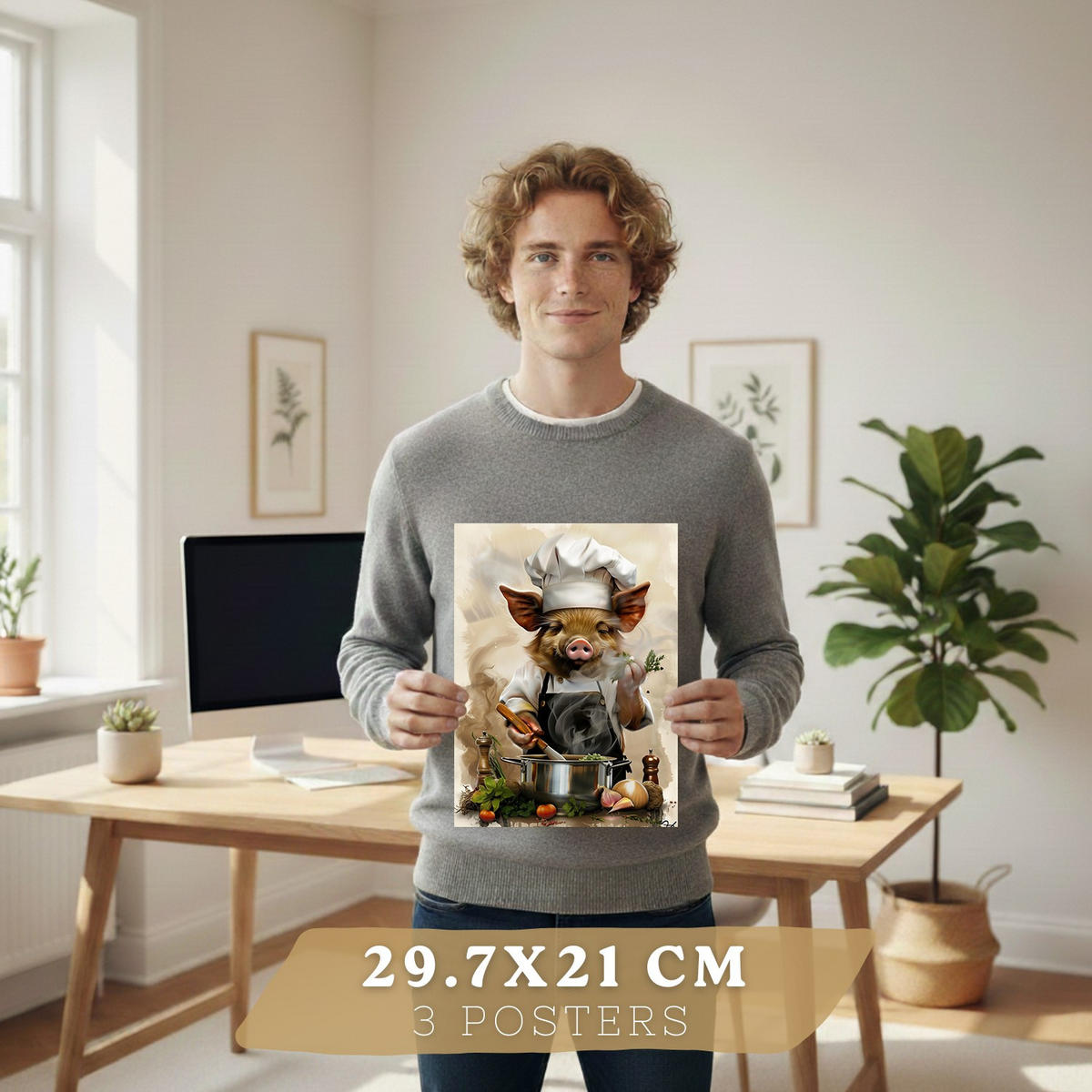 PLAKAT Sada 3 Malá prasátka A4 Černý rám - černá, papír (29.7/1/21cm) - Nacnic