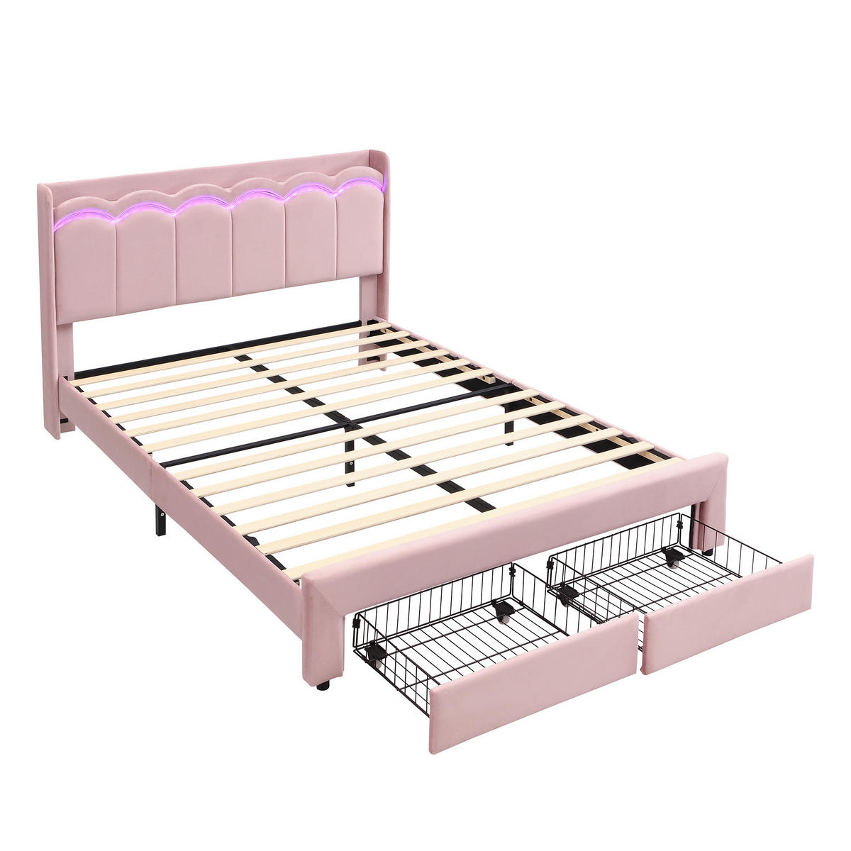 POLSTERBETT 140/200 cm mit 2 Schubladen und LED, DE-41732, in Rosa - Pink, Holzwerkstoff (140/200cm) - ComfortXL