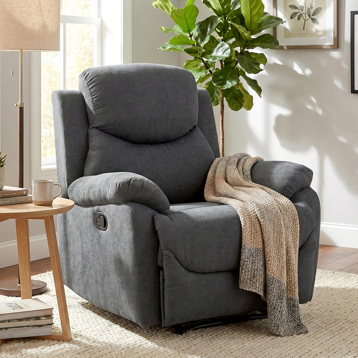 RELAXSESSEL DE-06356 Lesesessel, 150° neigbar, Leinenoptik Dunkelgrau - Dunkelgrau, Textil/Metall (88/102/93cm) - ComfortXL