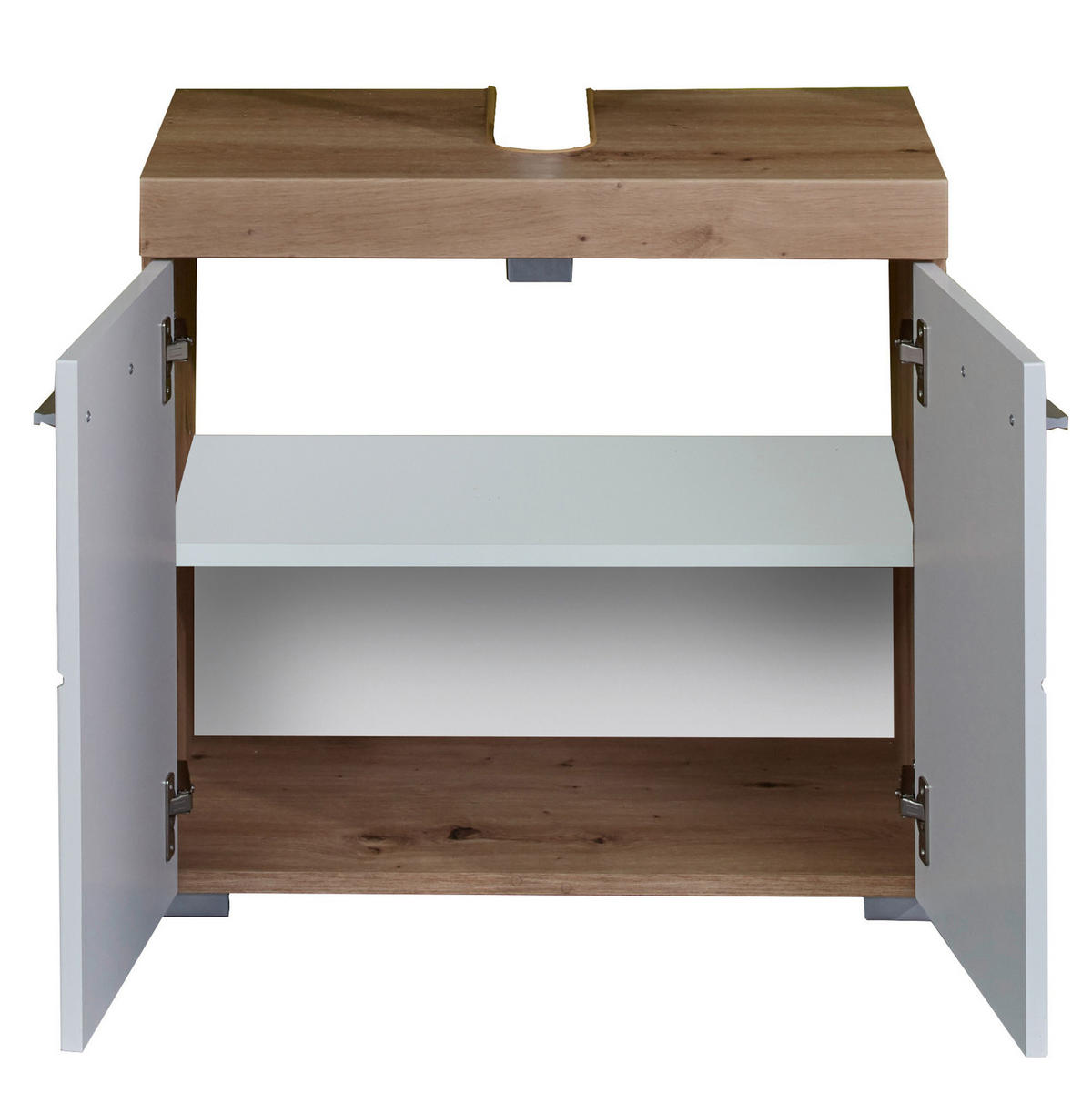 WASCHBECKENUNTERSCHRANK weiß Hochglanz, Eiche Badschrank 60 x 56 cm - Eichefarben/Weiß, Holzwerkstoff/Kunststoff (60/56/34cm) - Top.Furn
