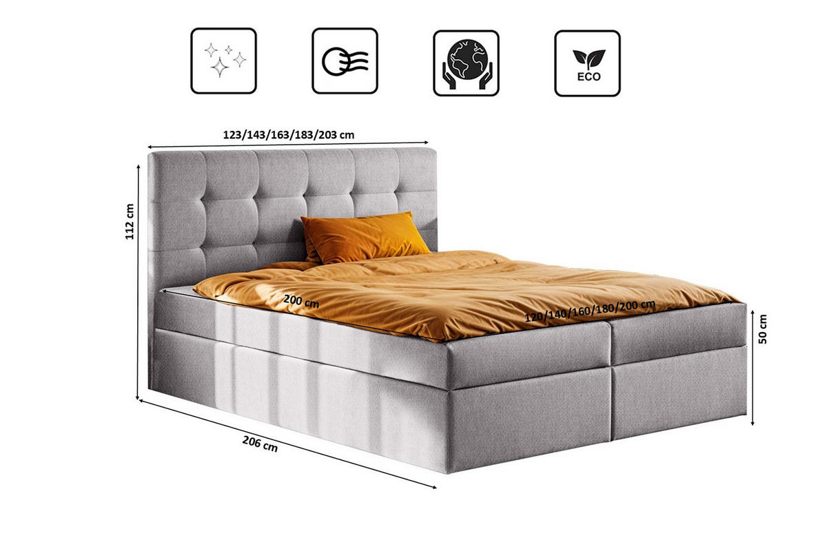 BOXBETT Mit Matratze Und Bettkasten LUDANO Stoff Soro Grau 140x200 cm H3-Bonell - Grau, Holz (140/200cm) - Kaiser Möbel