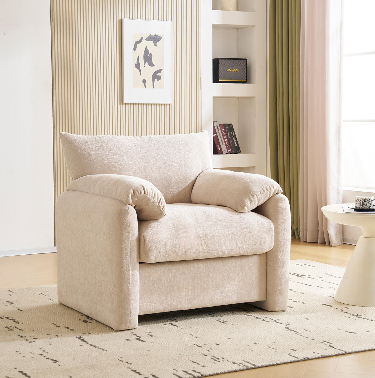 SESSEL 96/82/84 cm in Beige aus Chenille mit breiter Sitzfläche - Beige, Textil (82/84/96cm) - Flora Grace