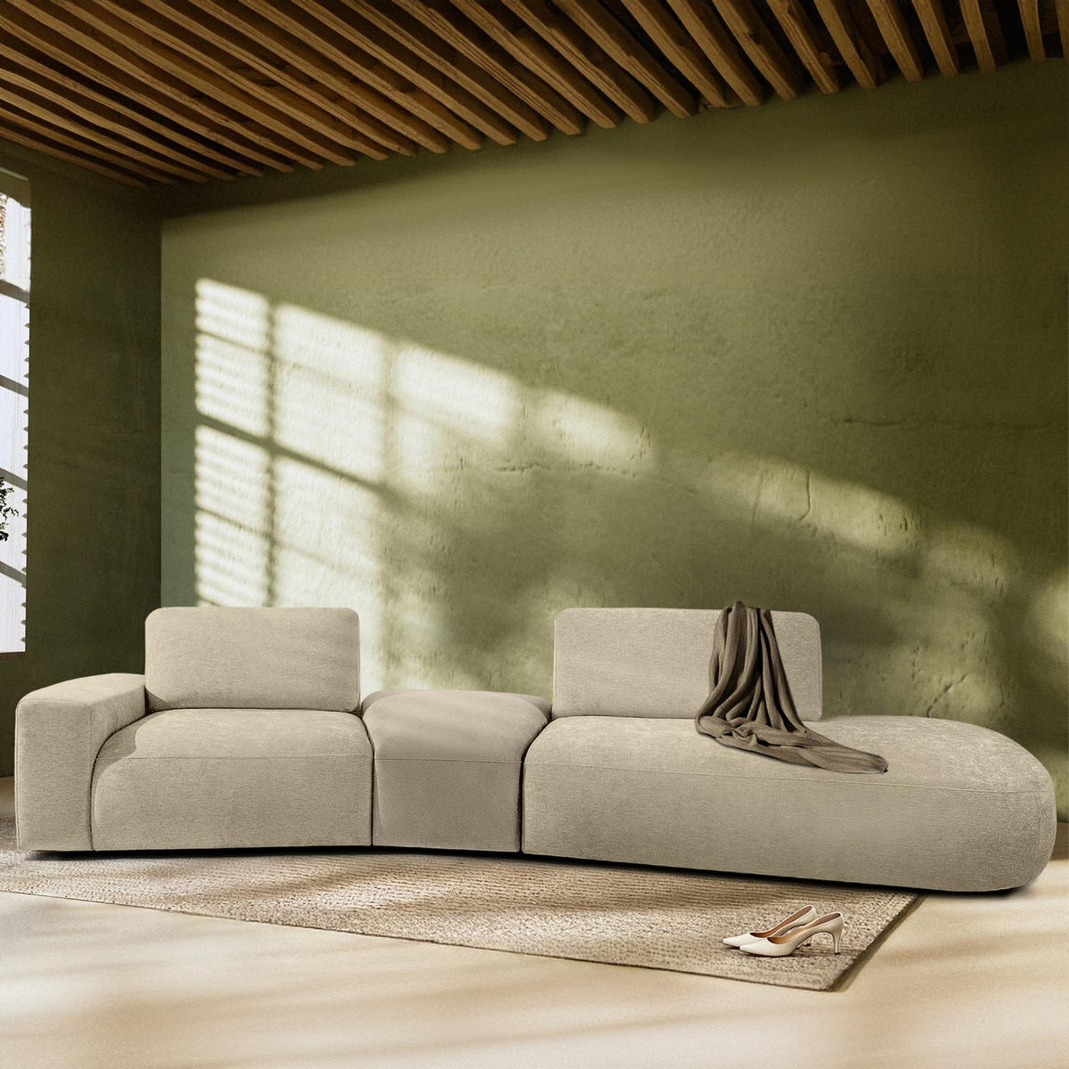 4-SITZER ECKSOFA ZUCCO Chenille rechts, Creme - Creme, Textil (350/84/105cm) - KONSIMO®