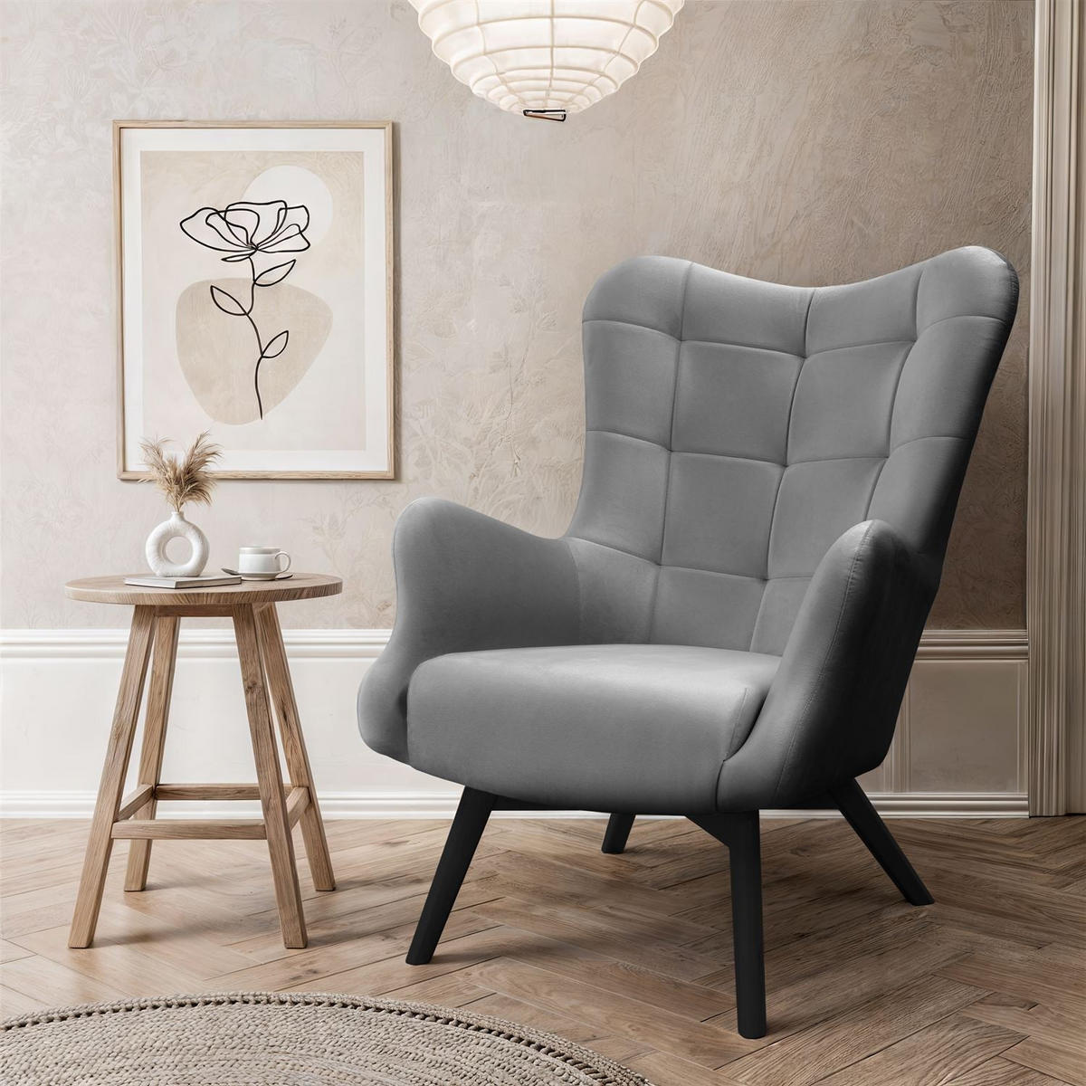 SESSEL SAND mit schwarzen Beinen - Dunkelgrau/Schwarz, Textil (80/105/86cm) - Lookway