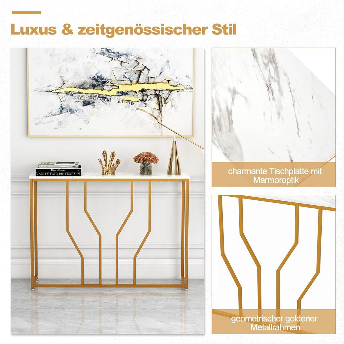 EINGANGSTISCH 80cm Gold - Goldfarben, Holz (110/30/80cm) - COSTWAY