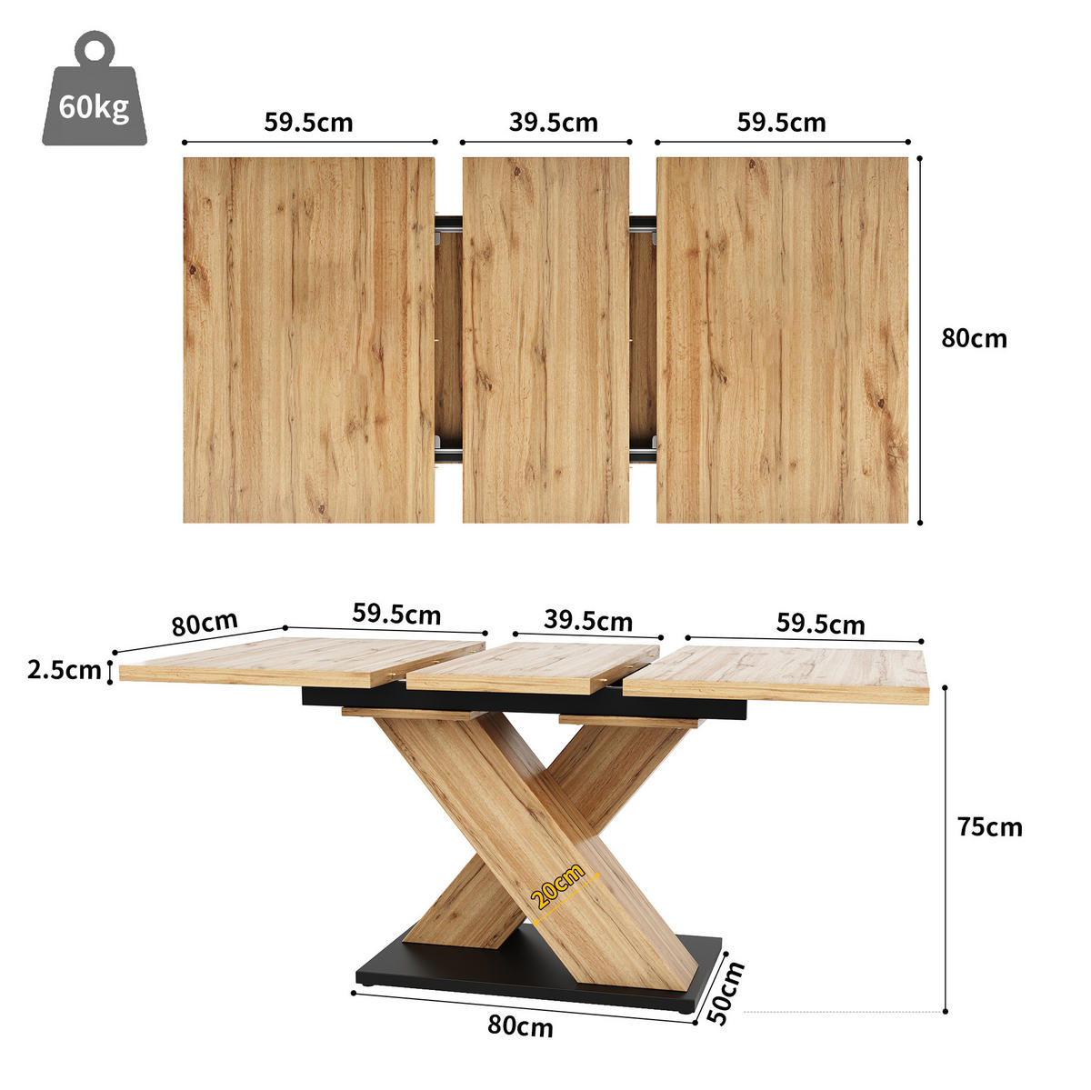 AUSZIEHTISCH 119/80/75 cm in Holzoptik – ausziehbar für 6–8 Personen - Hellbraun, Holzwerkstoff (158.5/80/75cm) - BEAOK