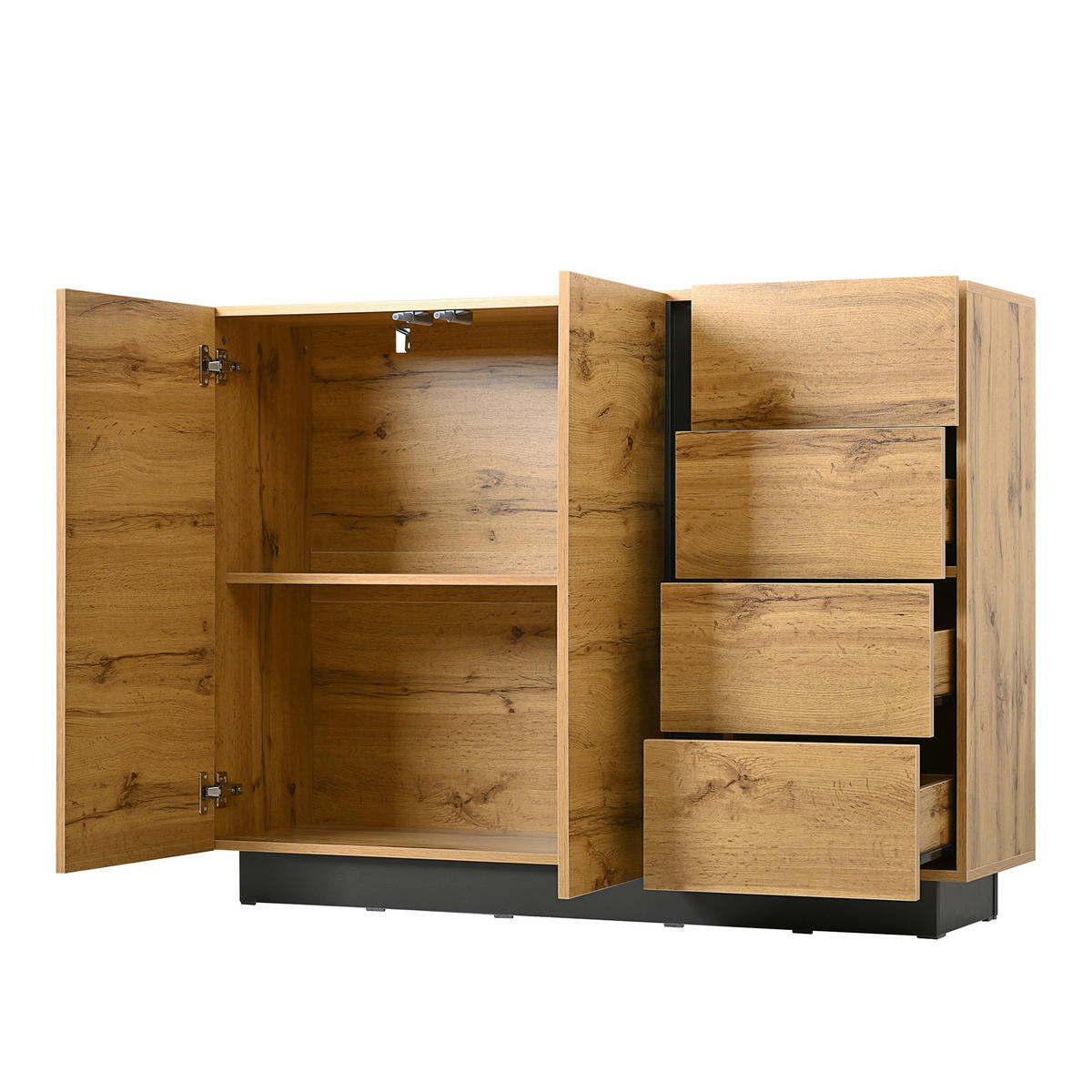 SIDEBOARD 120 cm přírodní dřevo a černá se 4 zásuvkami a 2 dvířky v moderním stylu - přírodní, kompozitní dřevo (120/90.5/35.5cm) - Urban Meuble