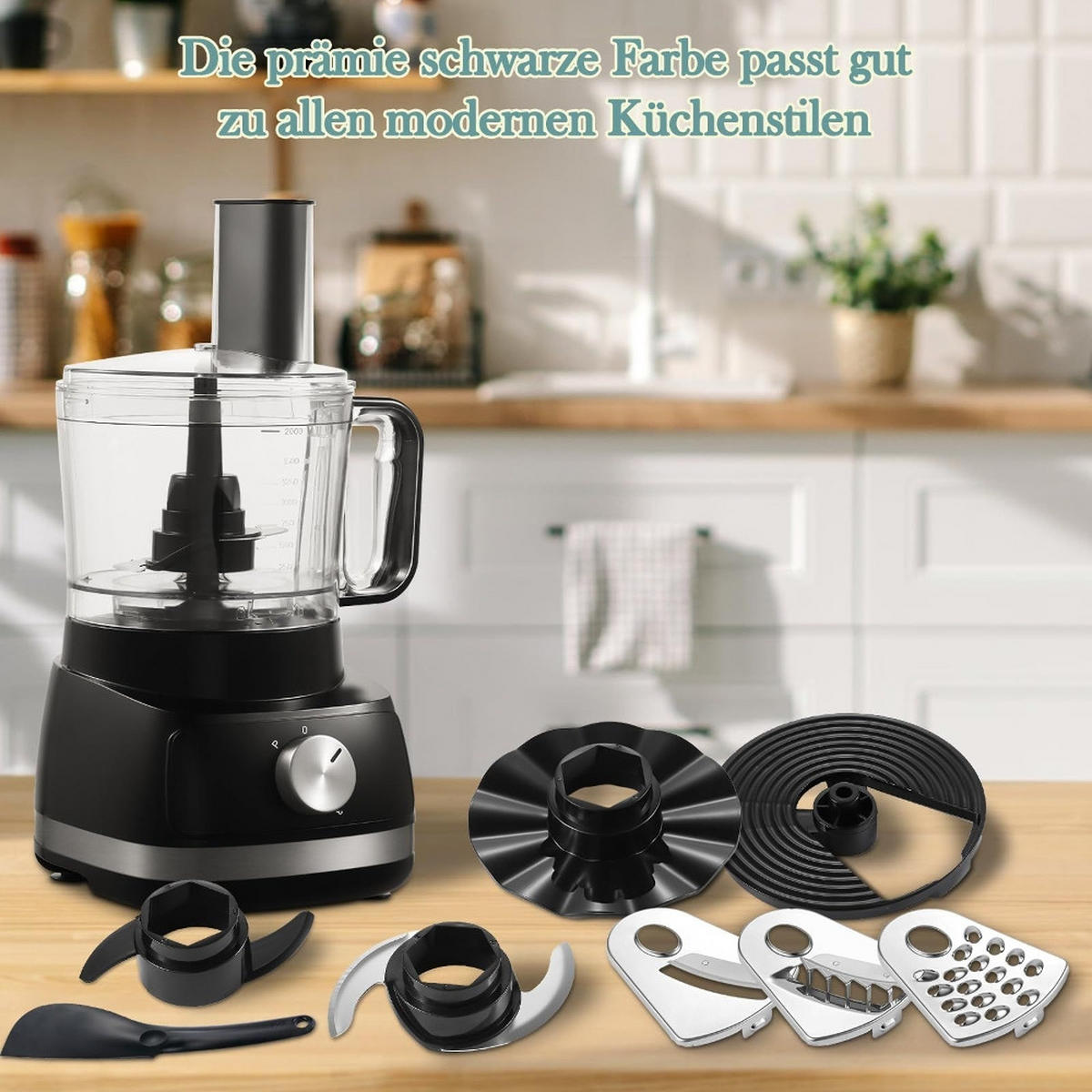 KÜCHENMASCHINE MULTIFUNKTIONALE 6-In-1 Haushaltsroboter, Kunststoff Edelstahl, Für Die Küche, 2 Liter - Schwarz, Metall (26/28.3/39.52cm) - Rolipo
