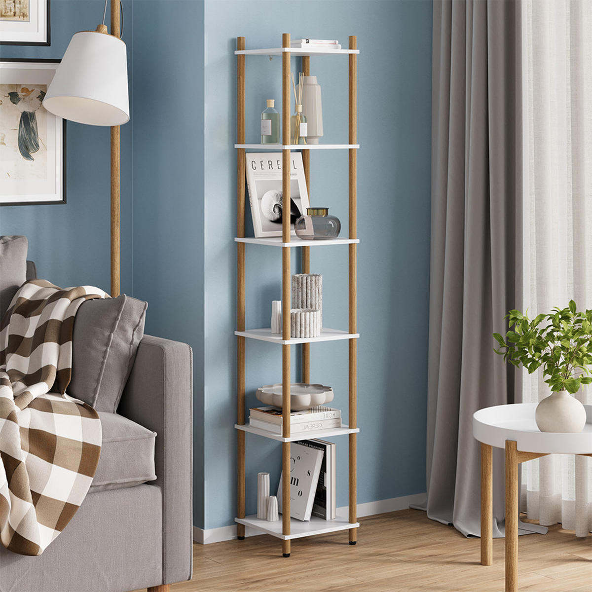 ROHOVÁ POLICE Bivio Bílá/borovice - bílá, kompozitní dřevo (30/163.5/30cm) - Vicco