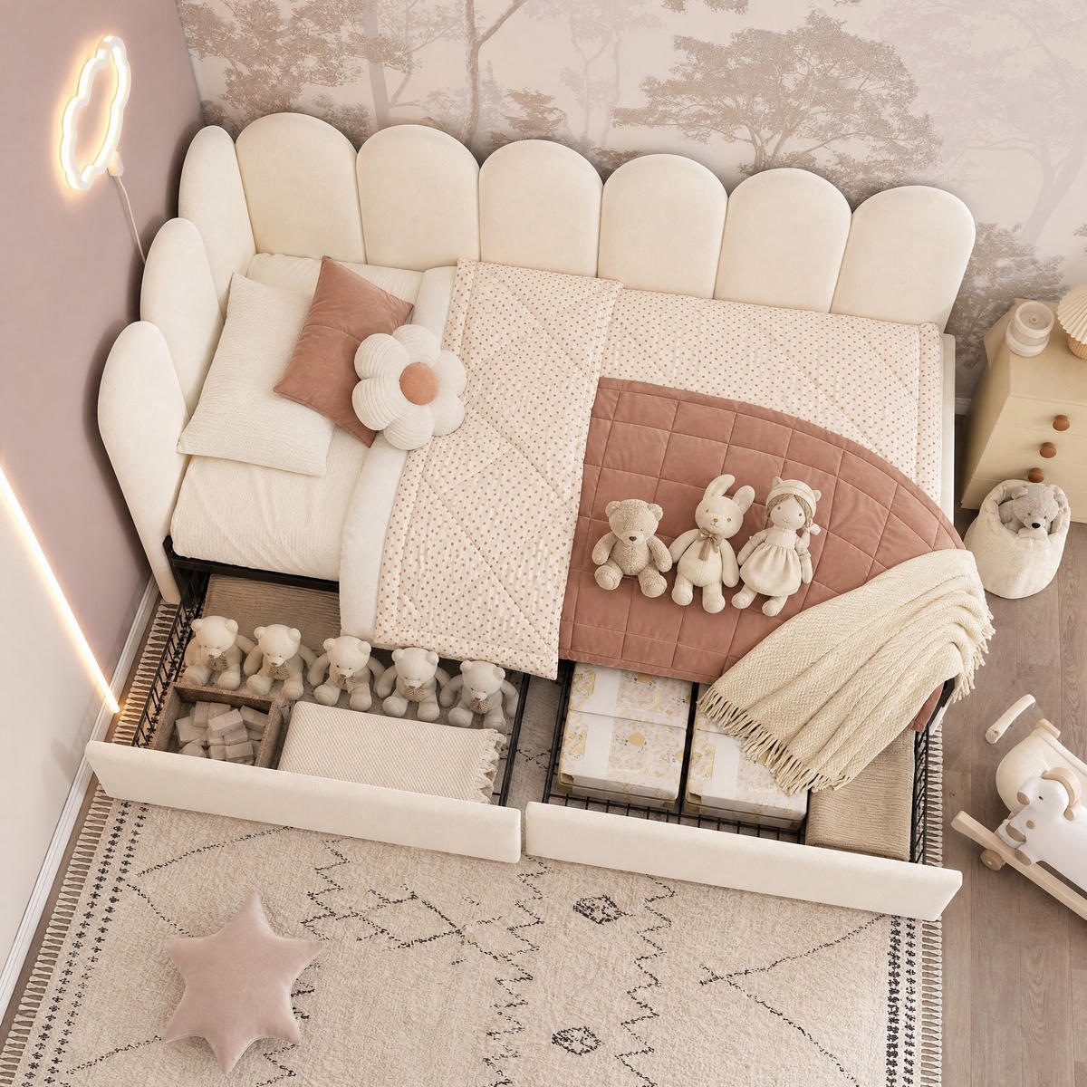 POLSTERBETT 90/190 mit Schubladen und Lattenrost in Beige - Beige, Holzwerkstoff/Textil (90/190cm) - EVRYAE
