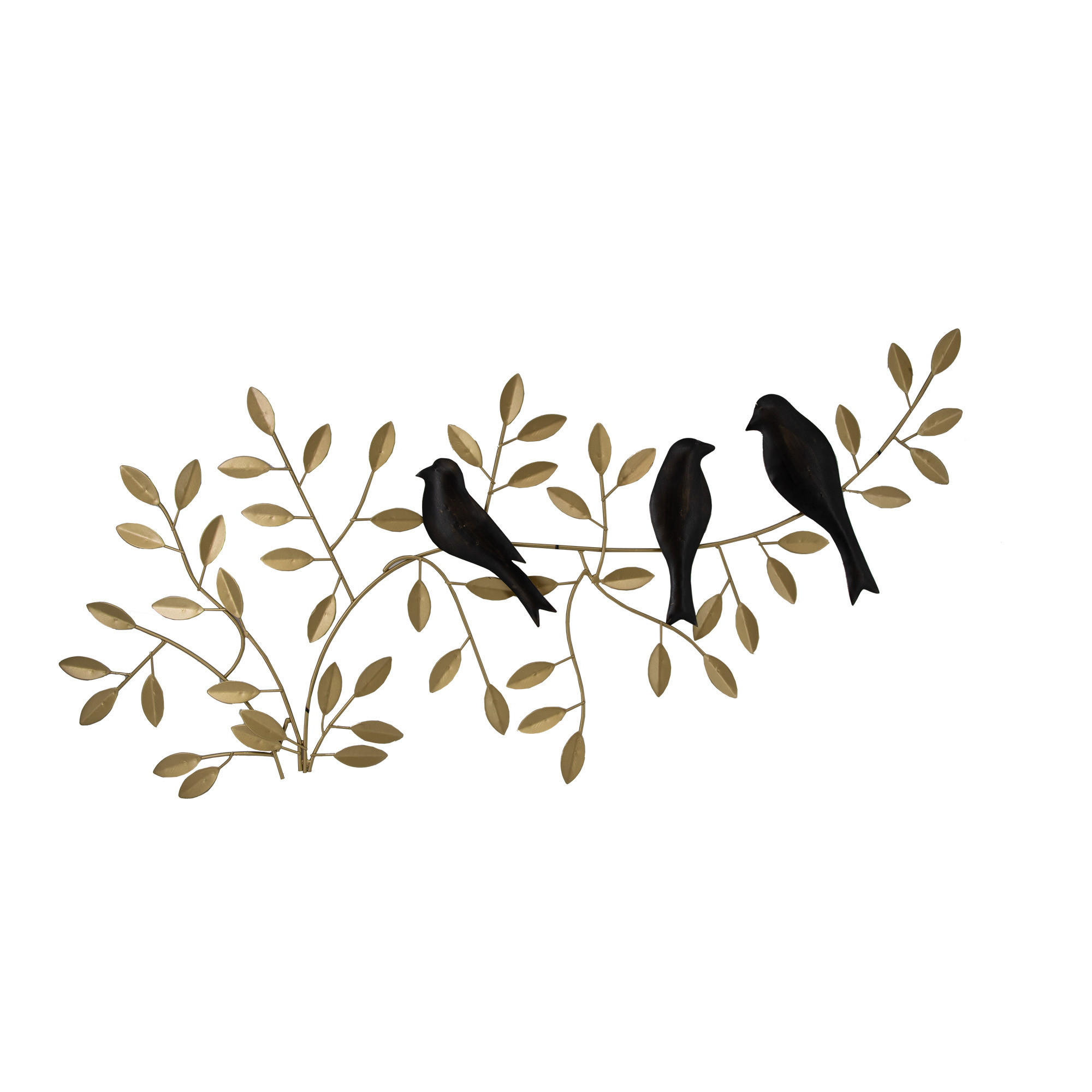 METALLKUNST Birds on an Branch - Goldfarben/Schwarz, Metall (78/1/38cm) - Art for the Home
