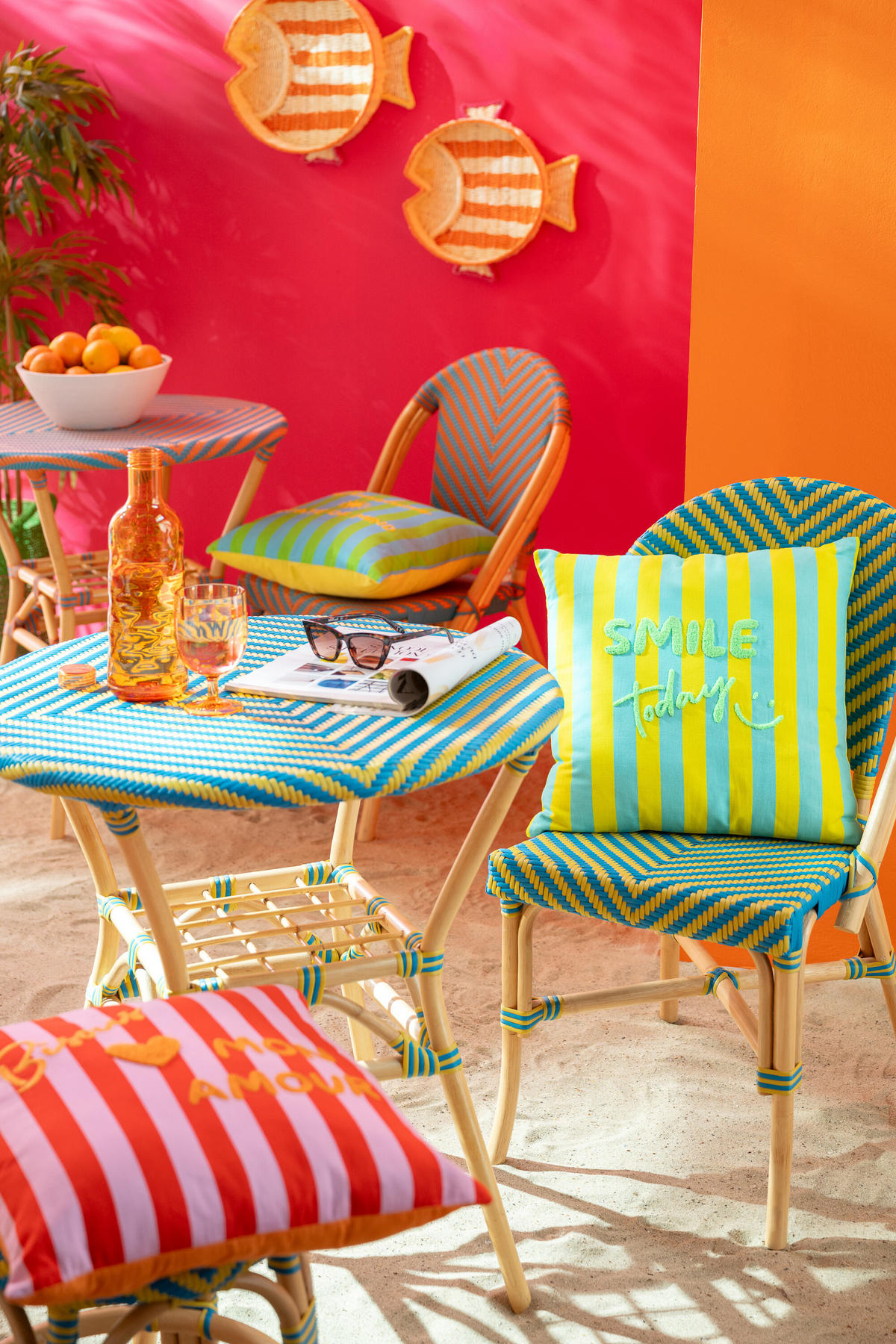 KISSEN SUNSHINE/SMILE GESTREIFT Multi - Multicolor, Textil (45/45cm) - J-Line