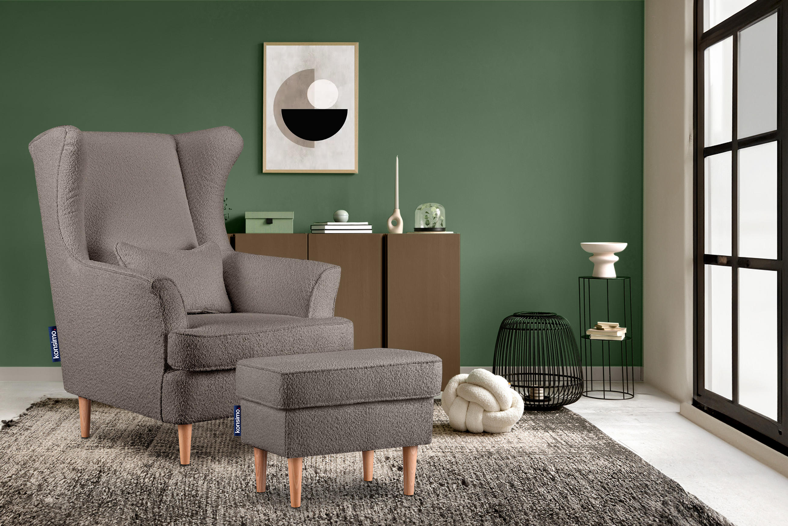Thumbnail - Konsimo® Sitzhocker, Graubraun, Textil, 41x43x56 cm, Wohnzimmer, Hocker, Sitzhocker