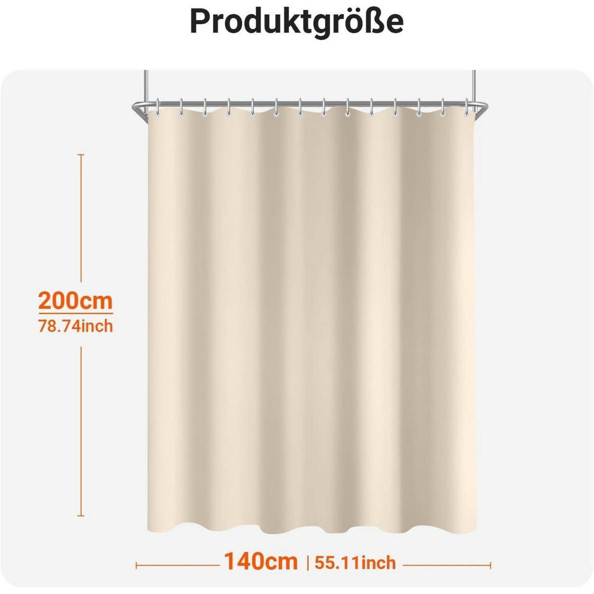 DUSCHVORHANG Beige 140 x 200 cm mit beschwertem Saum - Beige, Textil (140/200cm)