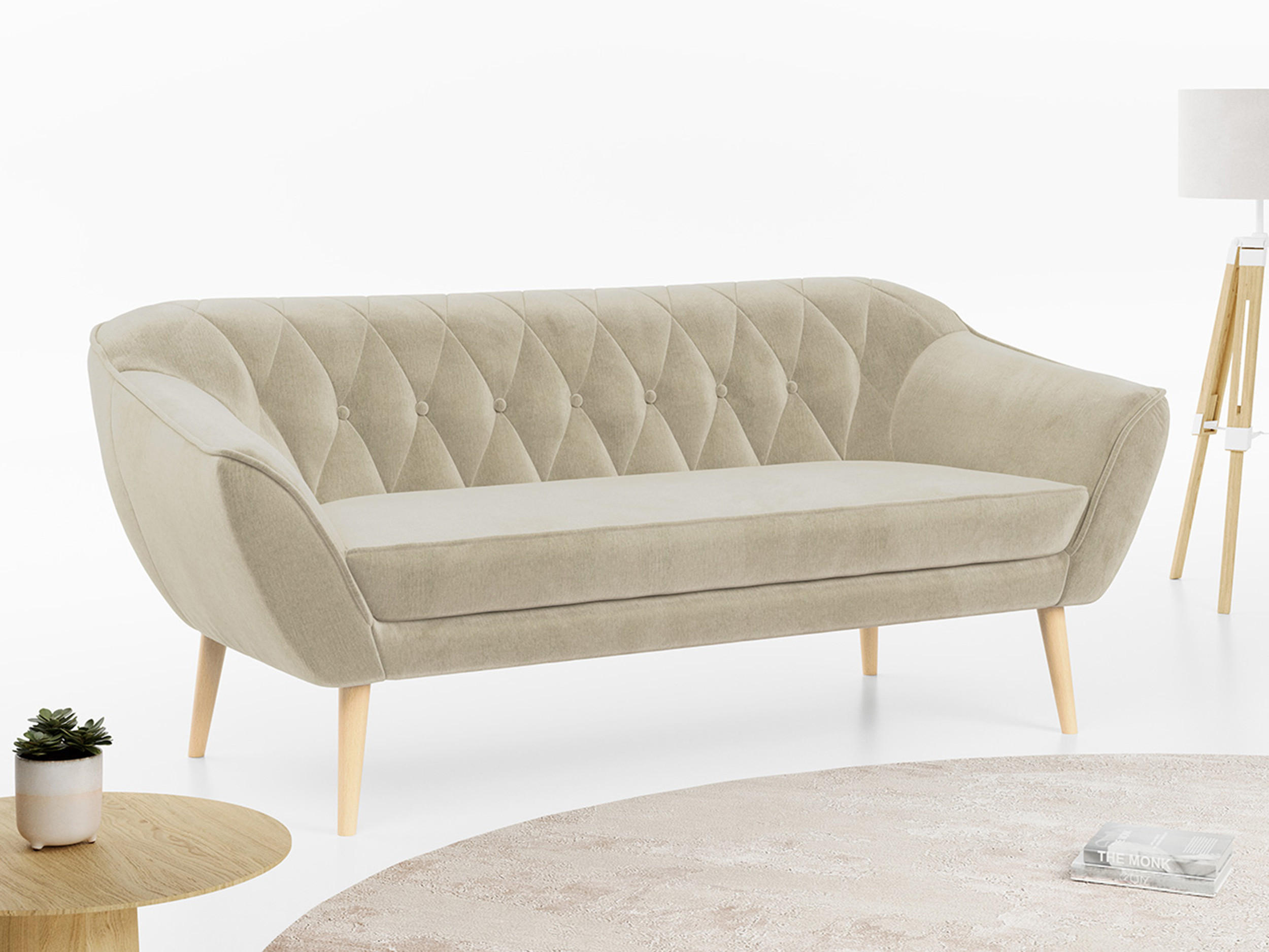 SOFA Pirs 3 Sitzer Velvet Beige - Beige/Braun, Holz/Textil (180/75/74cm) - MKS