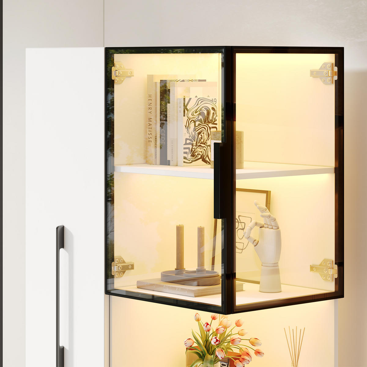 VITRINE LED Glasvitrine Ausziehregal Doppelglas 160cm - Weiß, Glas (70/160/38cm) - FLIEKS