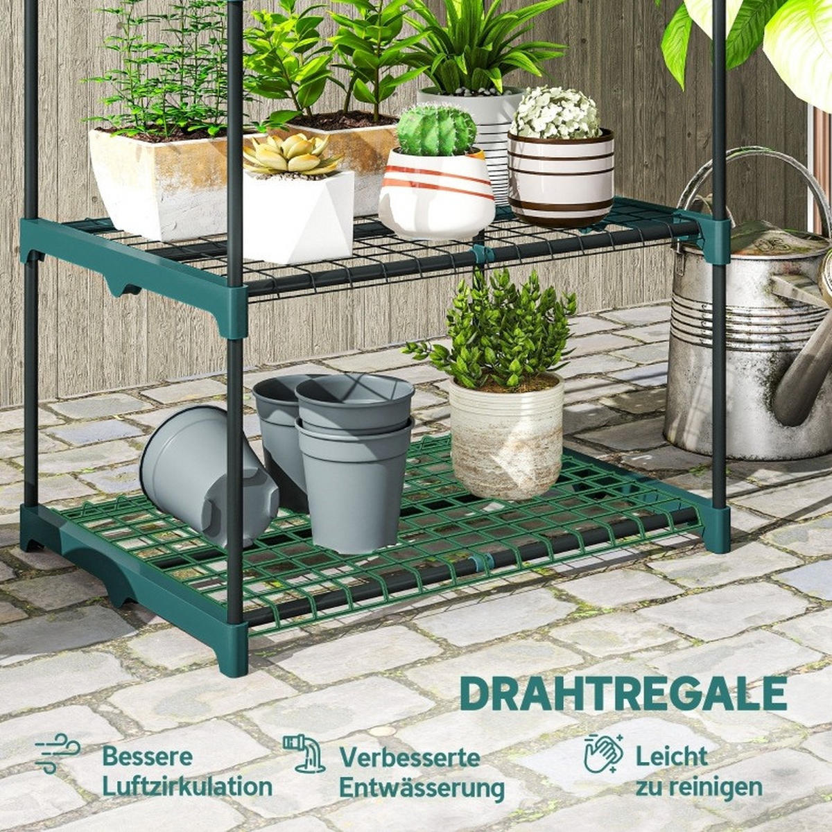 STANDREGAL 68/49/72 cm mit 3 Ebenen, rostbeständig und pflegeleicht, Dunkelgrün - Dunkelgrün, Kunststoff (68/72/49cm) - Redom