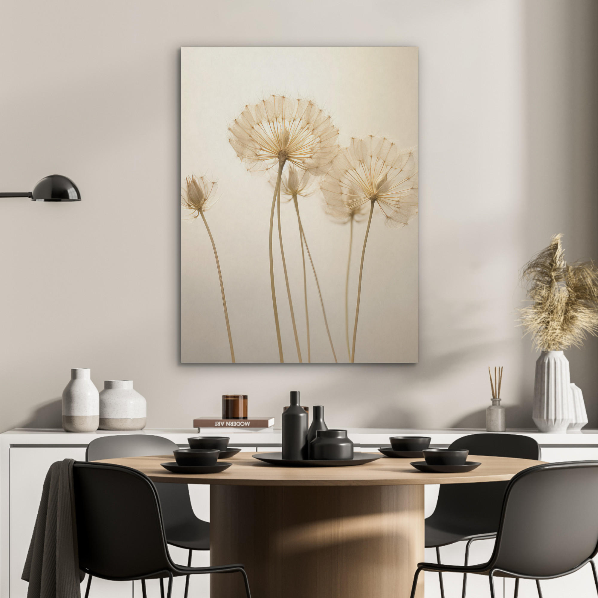 AKUSTIKPANEEL Sonnenlicht - Löwenzahn - Botanisch - Blumen 60x80 cm - Creme, Textil (60/0.9/80cm) - MuchoWow