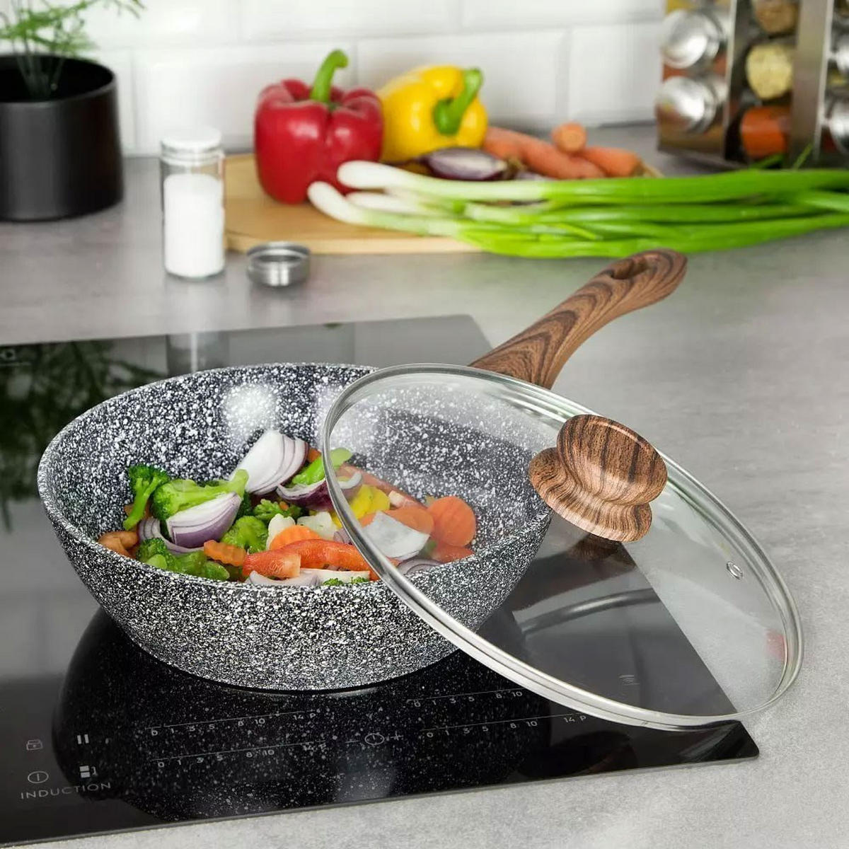WOK Grau 24/24/7 cm KH1583 - Grau, Glas (24cm) - Kinghoff 