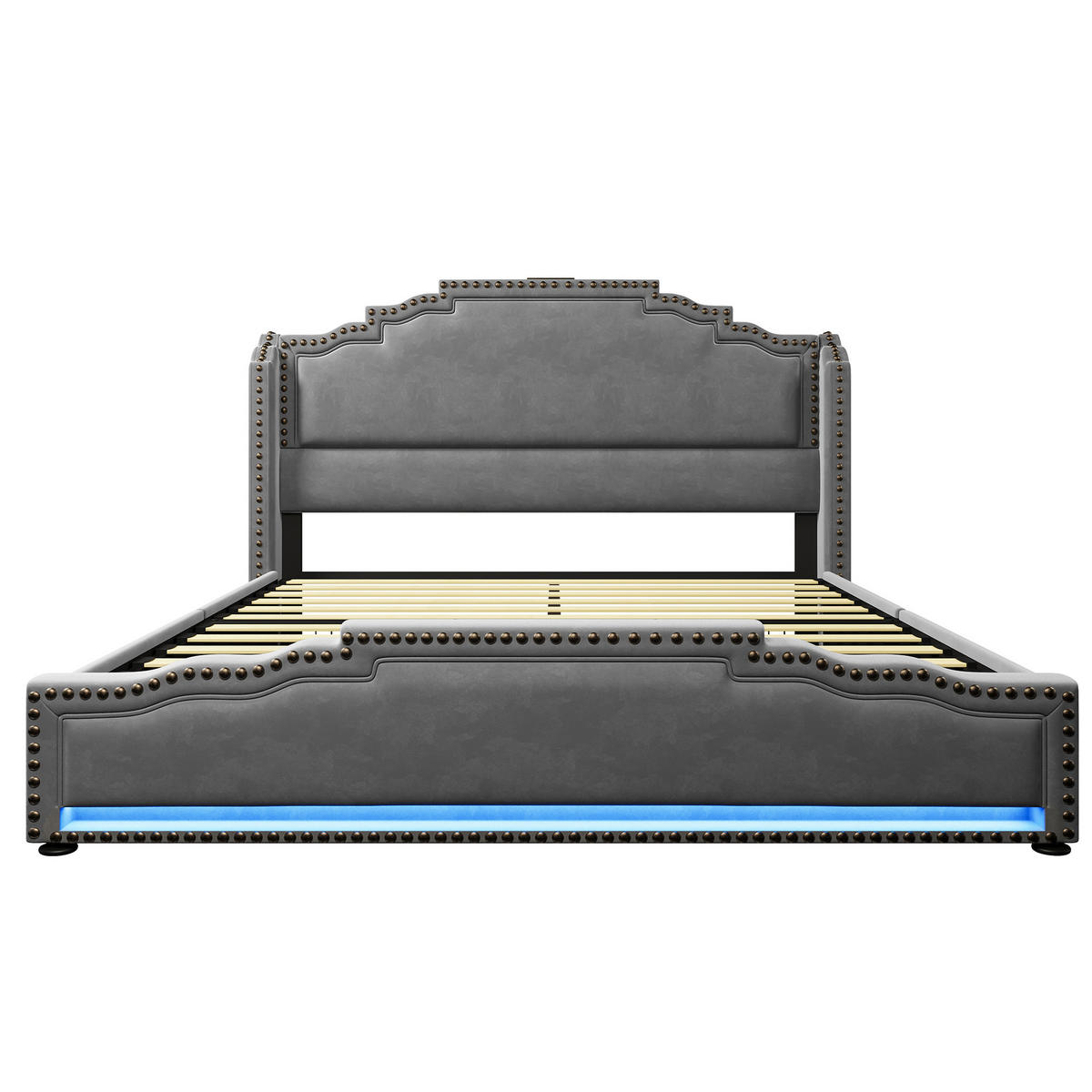 POLSTERBETT 140/200 cm Grau mit Stauraum, LED-Beleuchtung und USB-Anschlüssen - Grau, Textil (140/200cm) - OKWISH