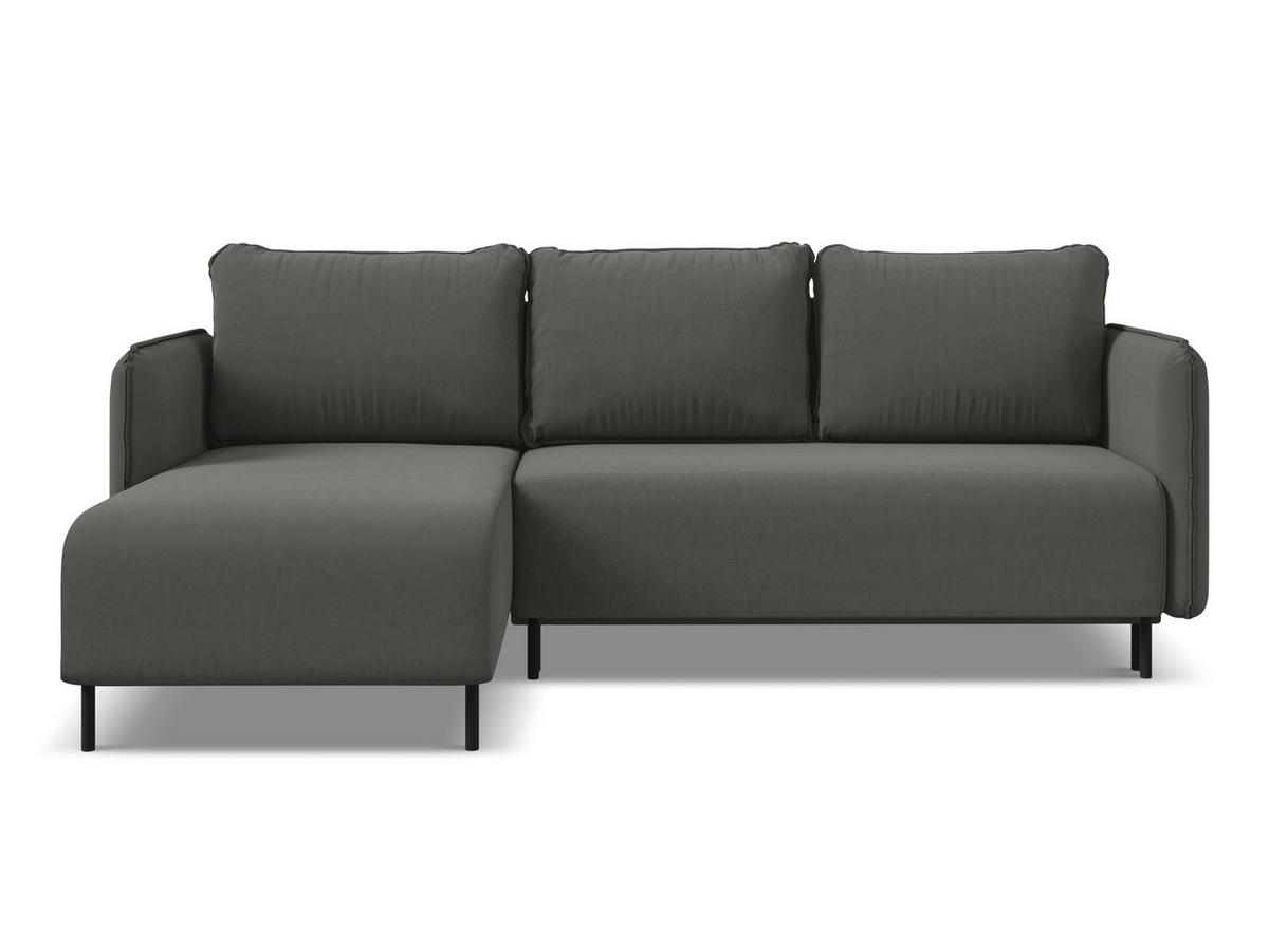 ECKSOFA mit Schlaffunktion Samt Stoff Grau - Dunkelgrau/Schwarz, Holz/Textil (162/236cm) - Makamii