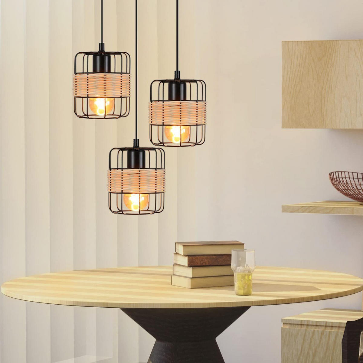 HÄNGELEUCHTE Rattan 25/25/135 cm - Schwarz, Metall (25/25/135cm) - Nettlife