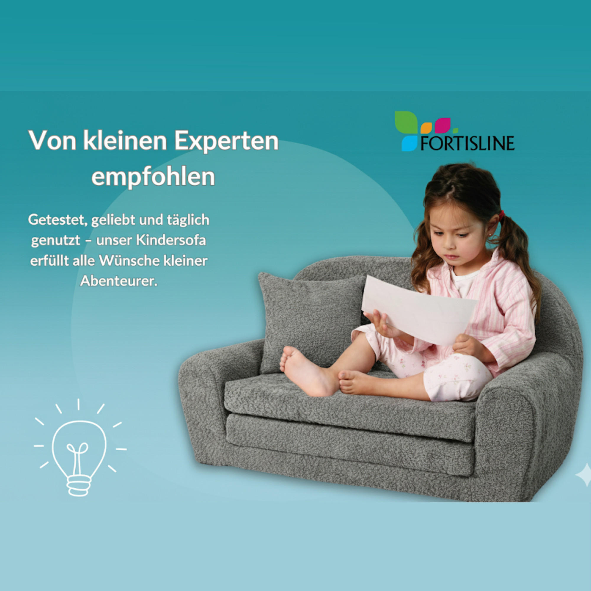 MINI-SOFA David - Ausklappbares Kindersofa aus Teddystoff in grau - Grau, Textil (78/45/40cm) - Fortisline
