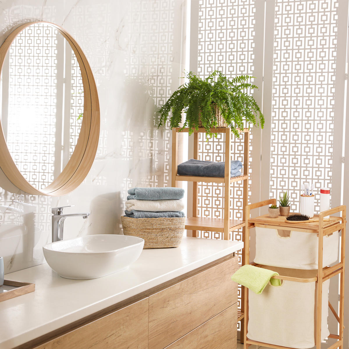 WÄSCHEKORB - Multicolor, Holz/Textil (44/85/33cm) - Relaxdays