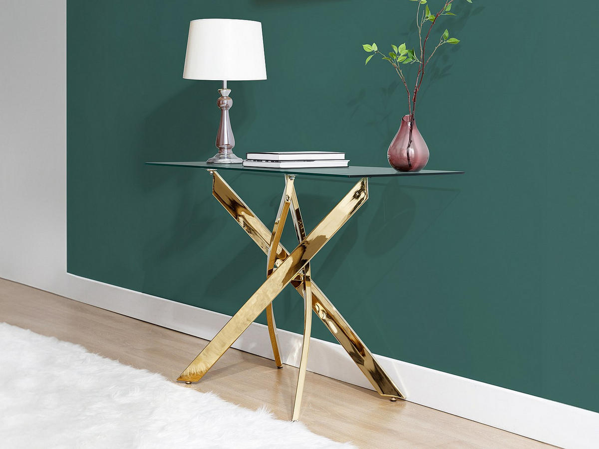 KONSOLENTISCH - 120 cm x 44.5 cm - Glas - Transparent, Goldfarben - COSIMA - Transparent/Goldfarben, Glas (44.5/120/75cm) - Vente-Unique