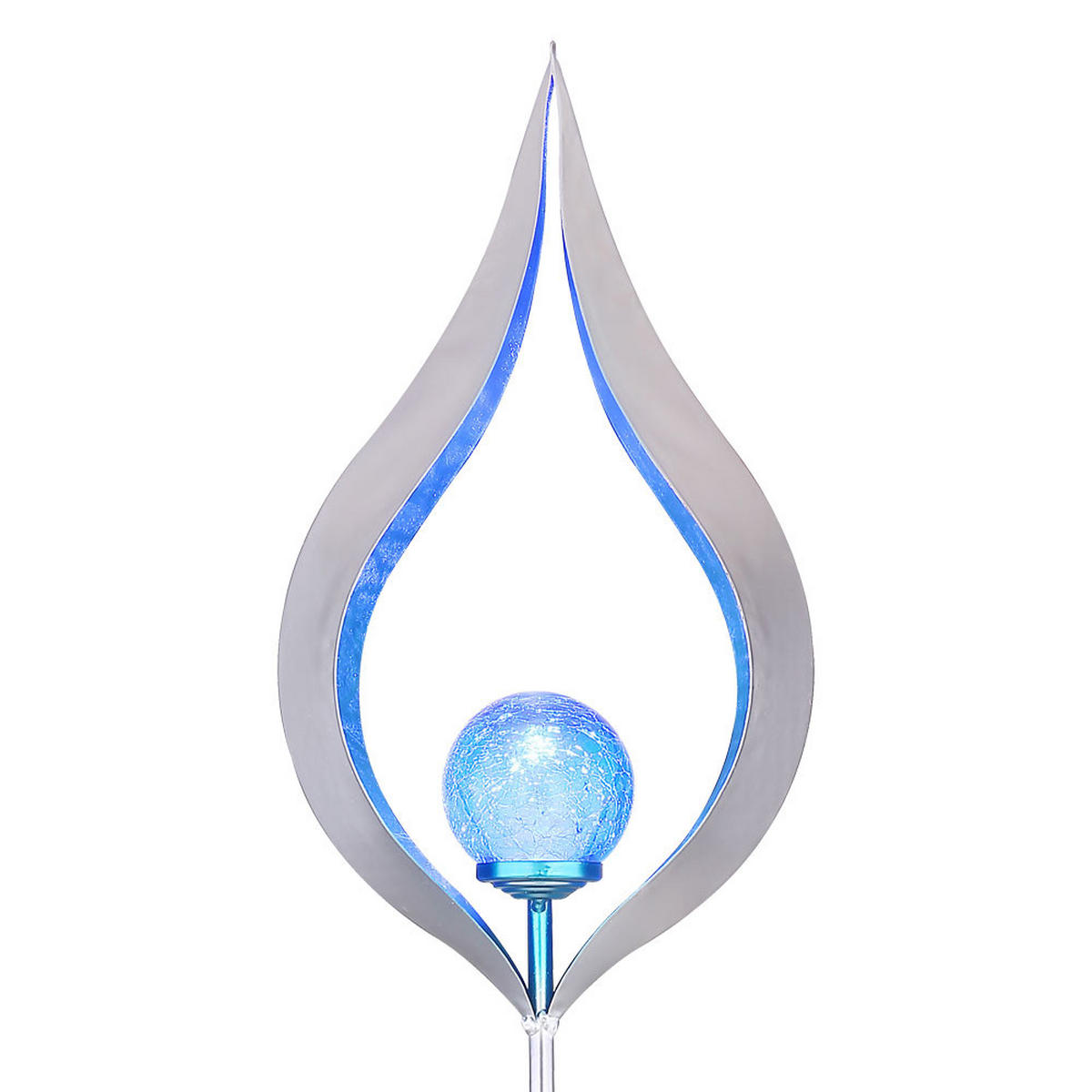 LED AUSSENLEUCHTE Silber Blau Flammen-Optik - Silberfarben, Glas (17.5/6/90cm)